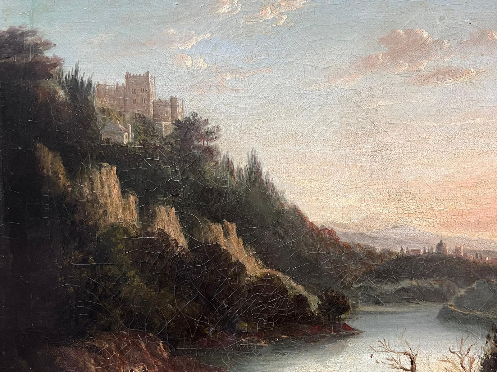 Antique 19th century Scottish Oil Painting Castle on Hill overlooking River For Sale 3