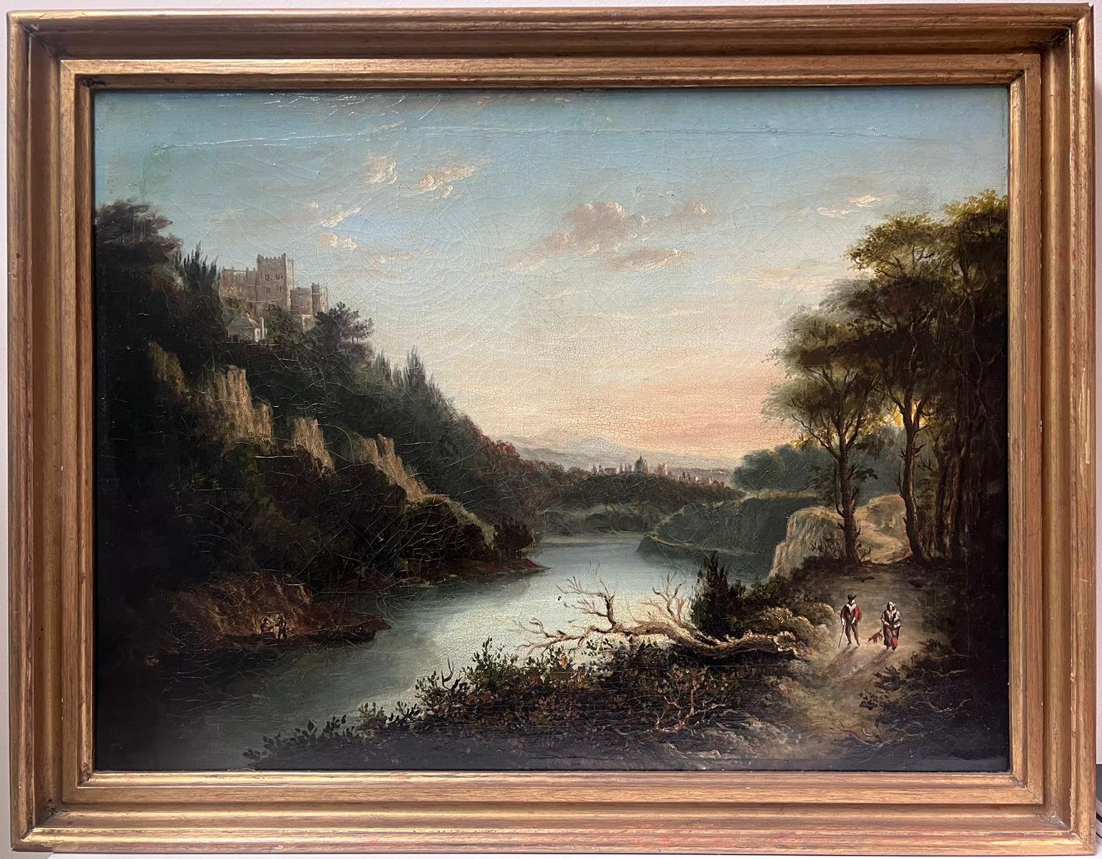Scottish 19th Century Landscape Painting - Antique 19th century Scottish Oil Painting Castle on Hill overlooking River