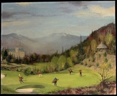 Scottish Baronial Mansion with Figures Playing Golf Highland Green Golf Course