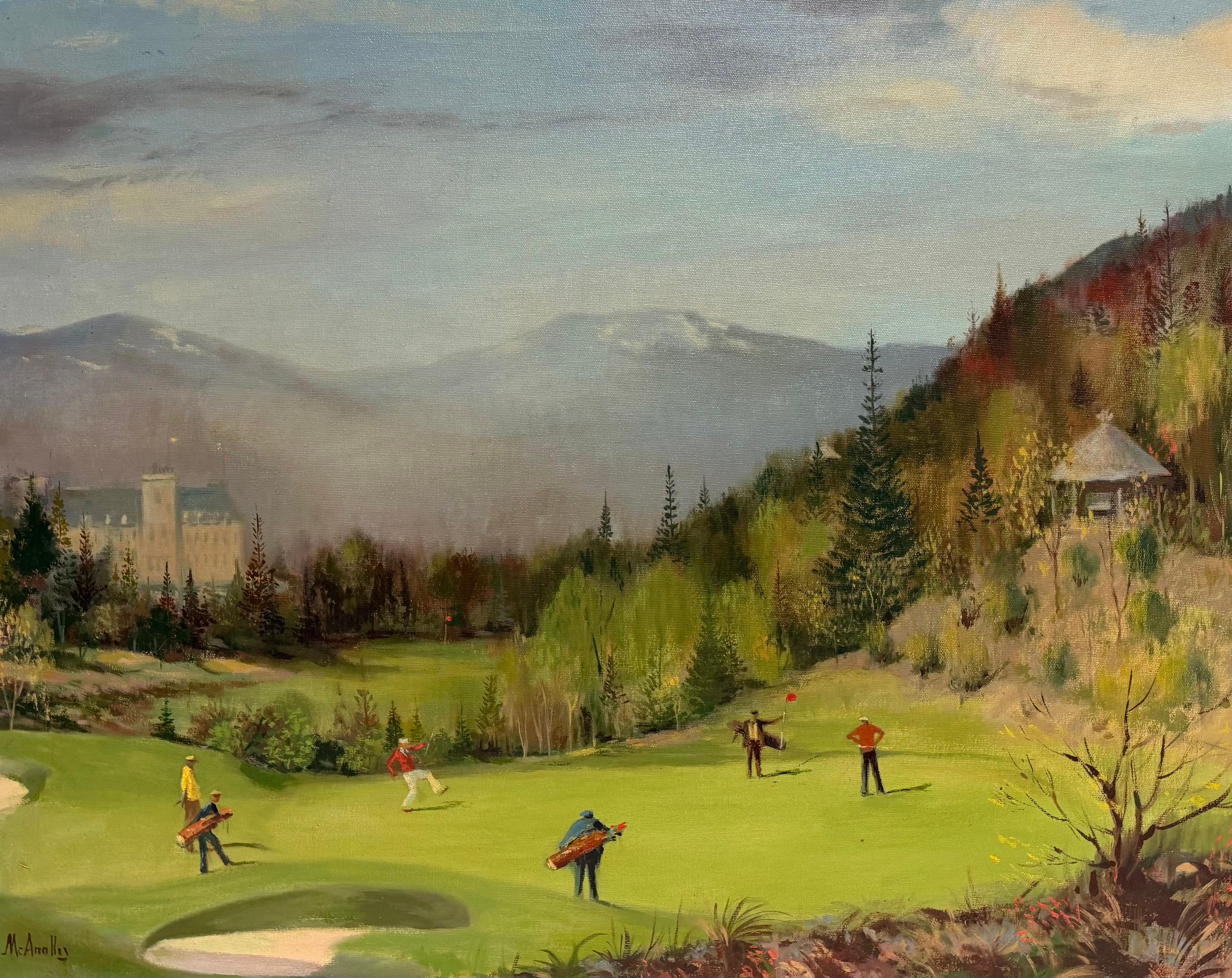 Scottish Baronial Mansion with Figures Playing Golf Highland Green Golf Course