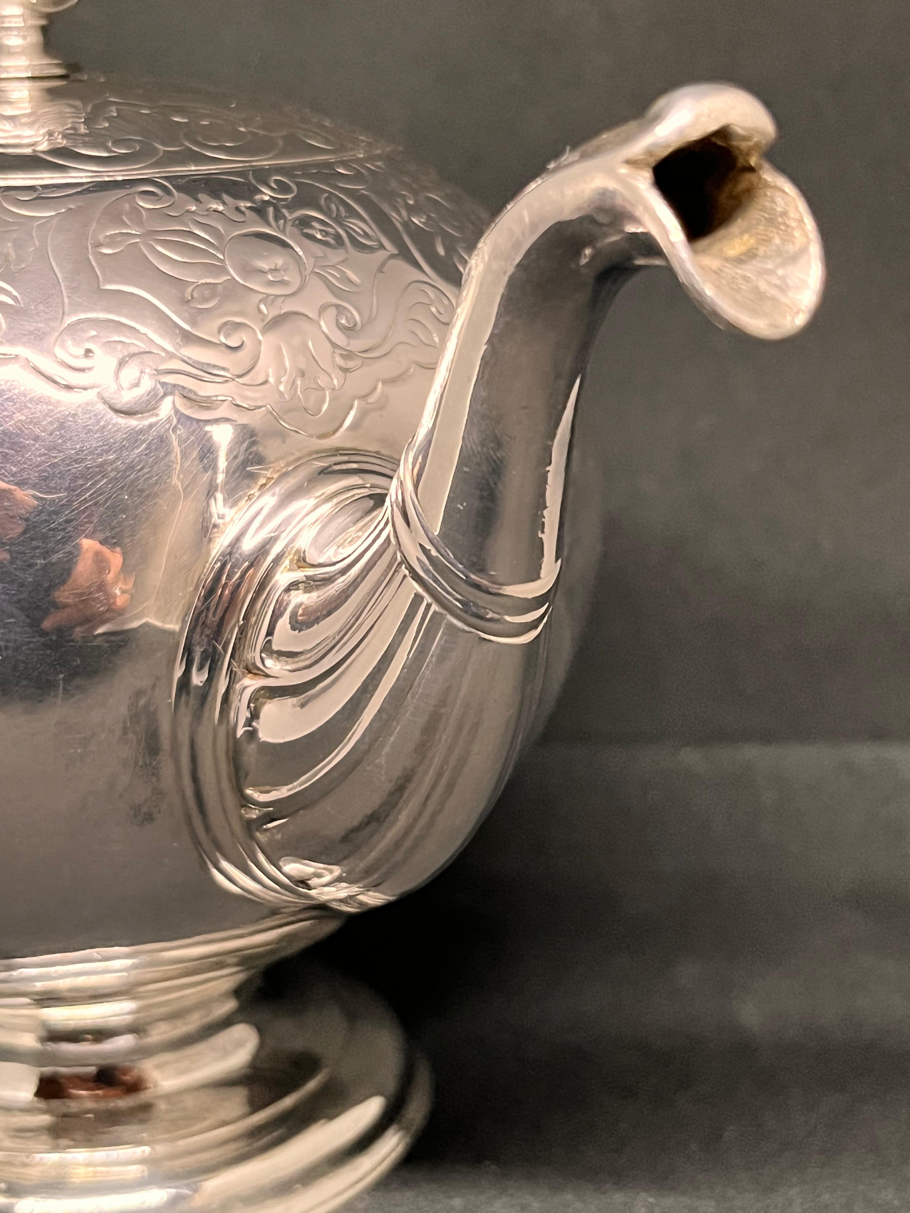 Scottish. A Rare Mid-Eighteenth-Century George II Rococo Silver Bullet Teapot. 2
