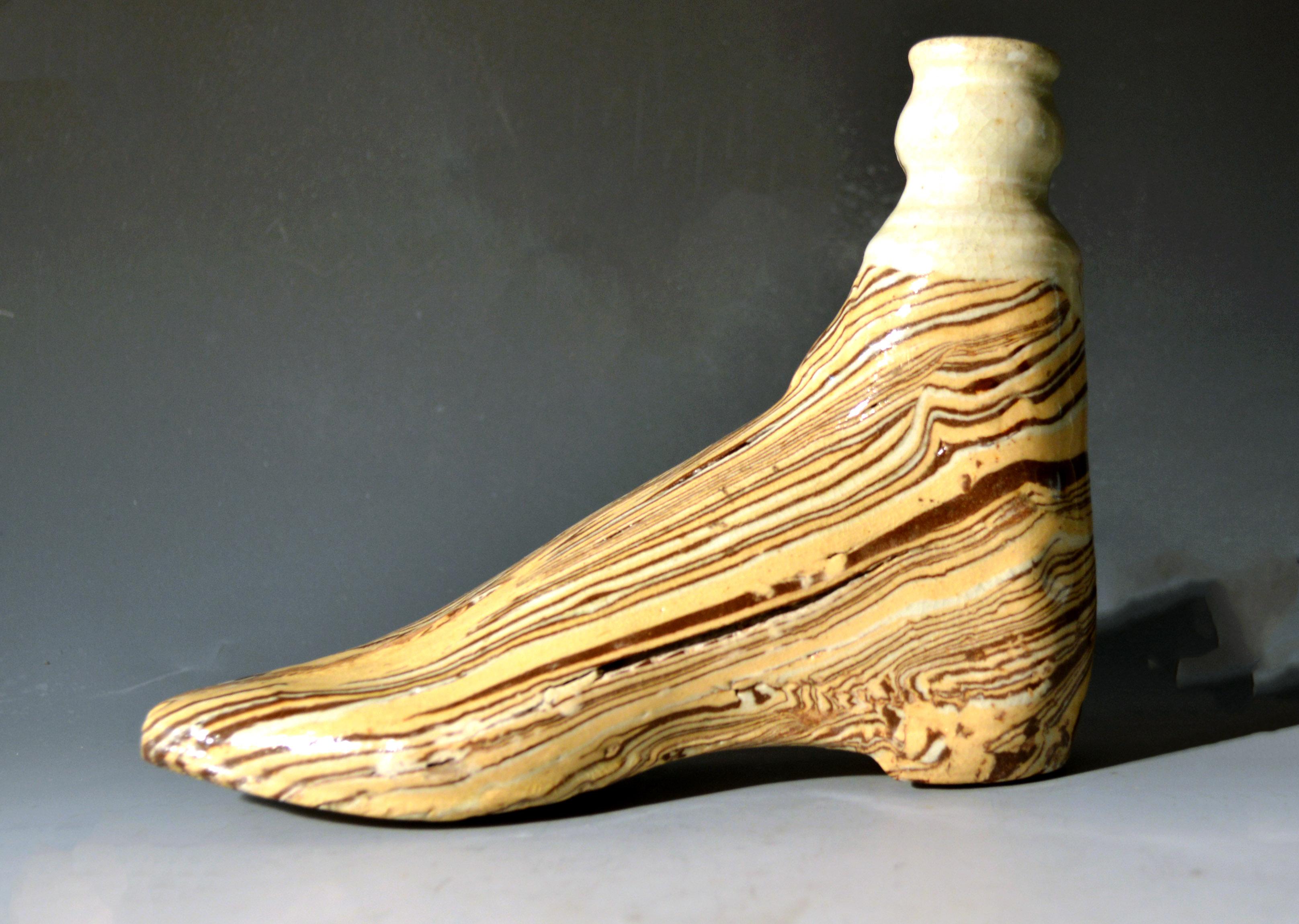 Scottish Agate Pottery Flask in the Form of a Boot, circa 1840 In Good Condition In Downingtown, PA
