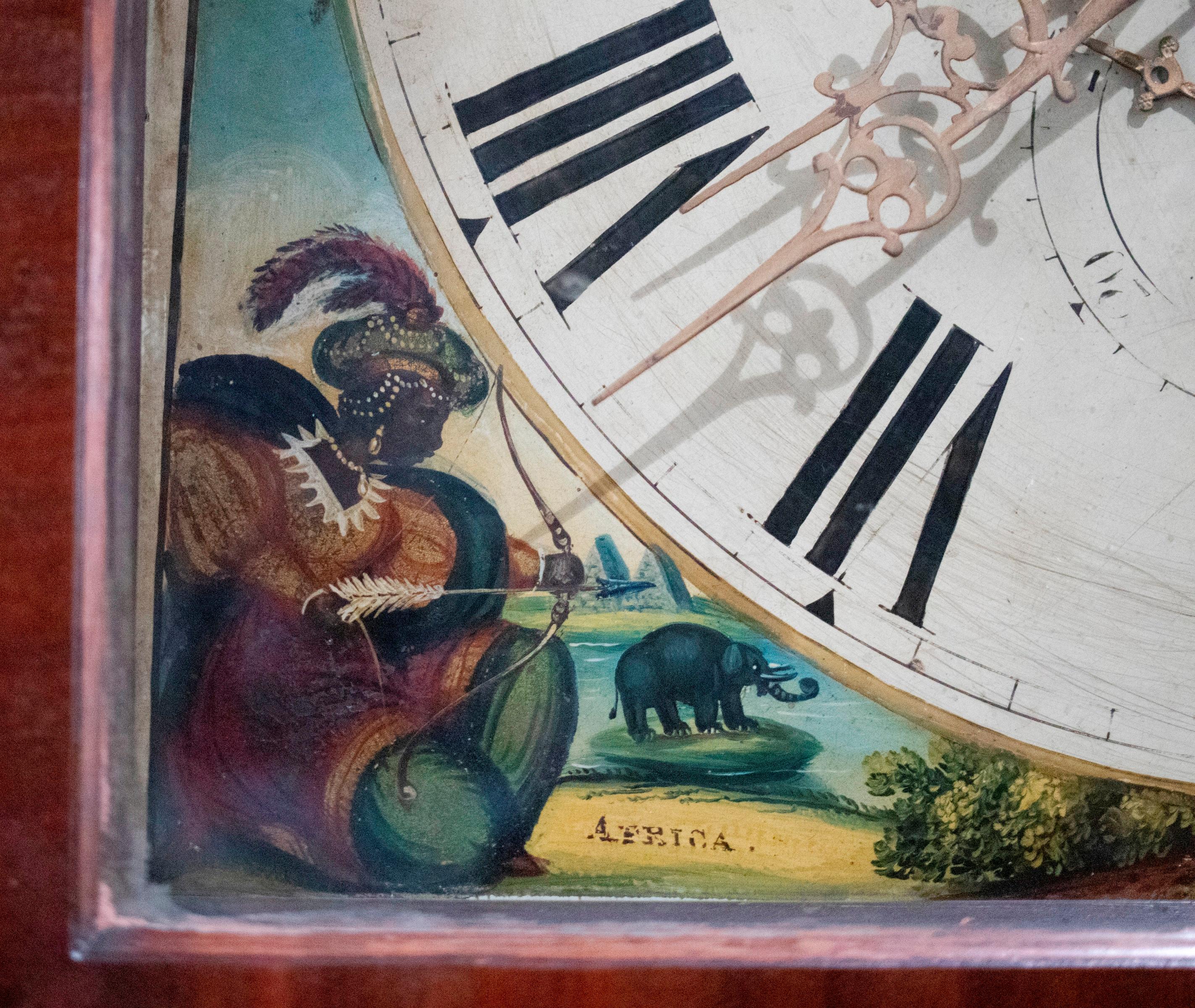 British Colonial Scottish Allegorical Tall Mahogany Case Clock, c. 1830