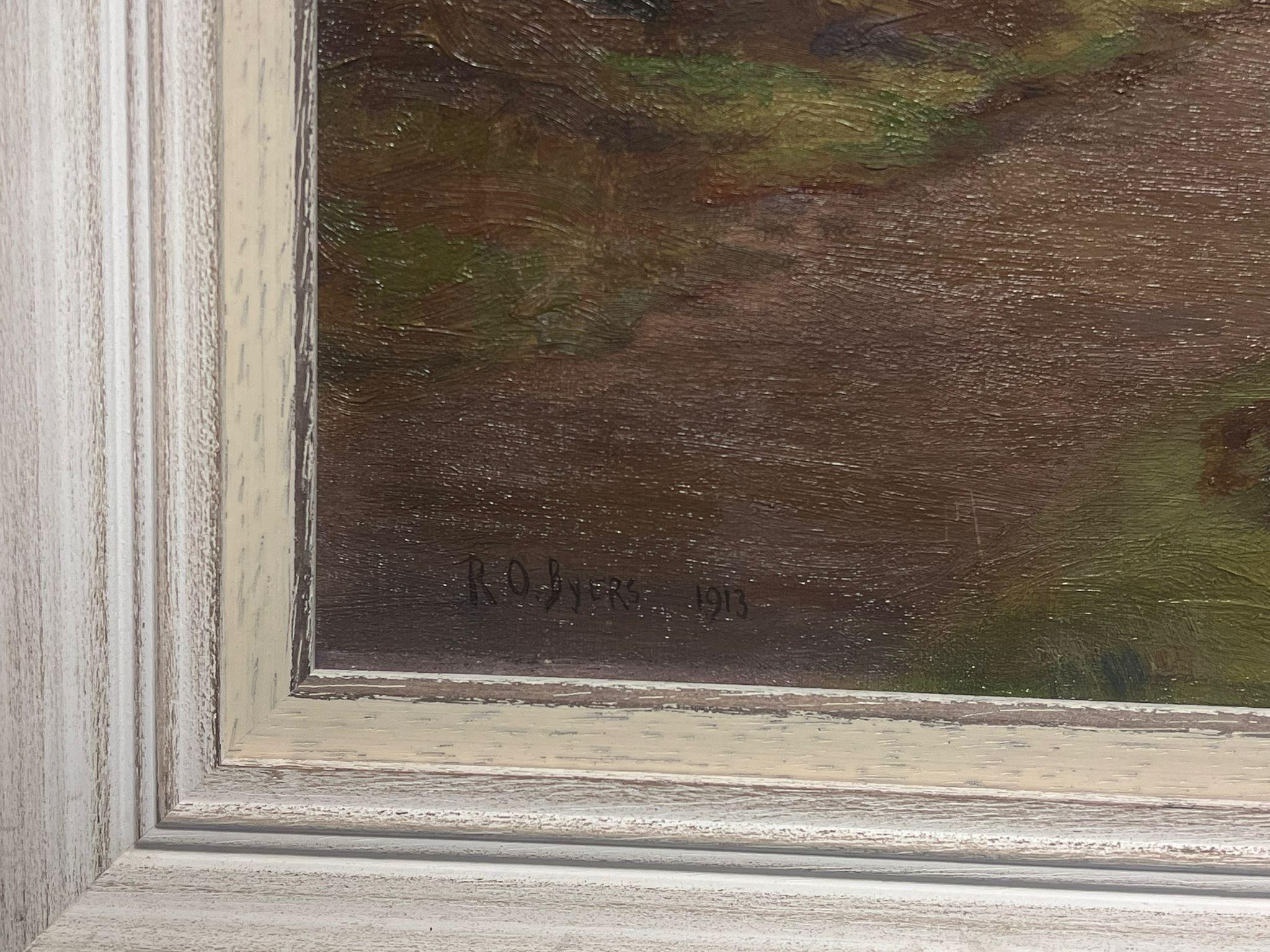 Melancólico y atmosférico paisaje montañoso escocés Firmado al óleo d.1913 - Painting Victoriano de Scottish Antique Oil