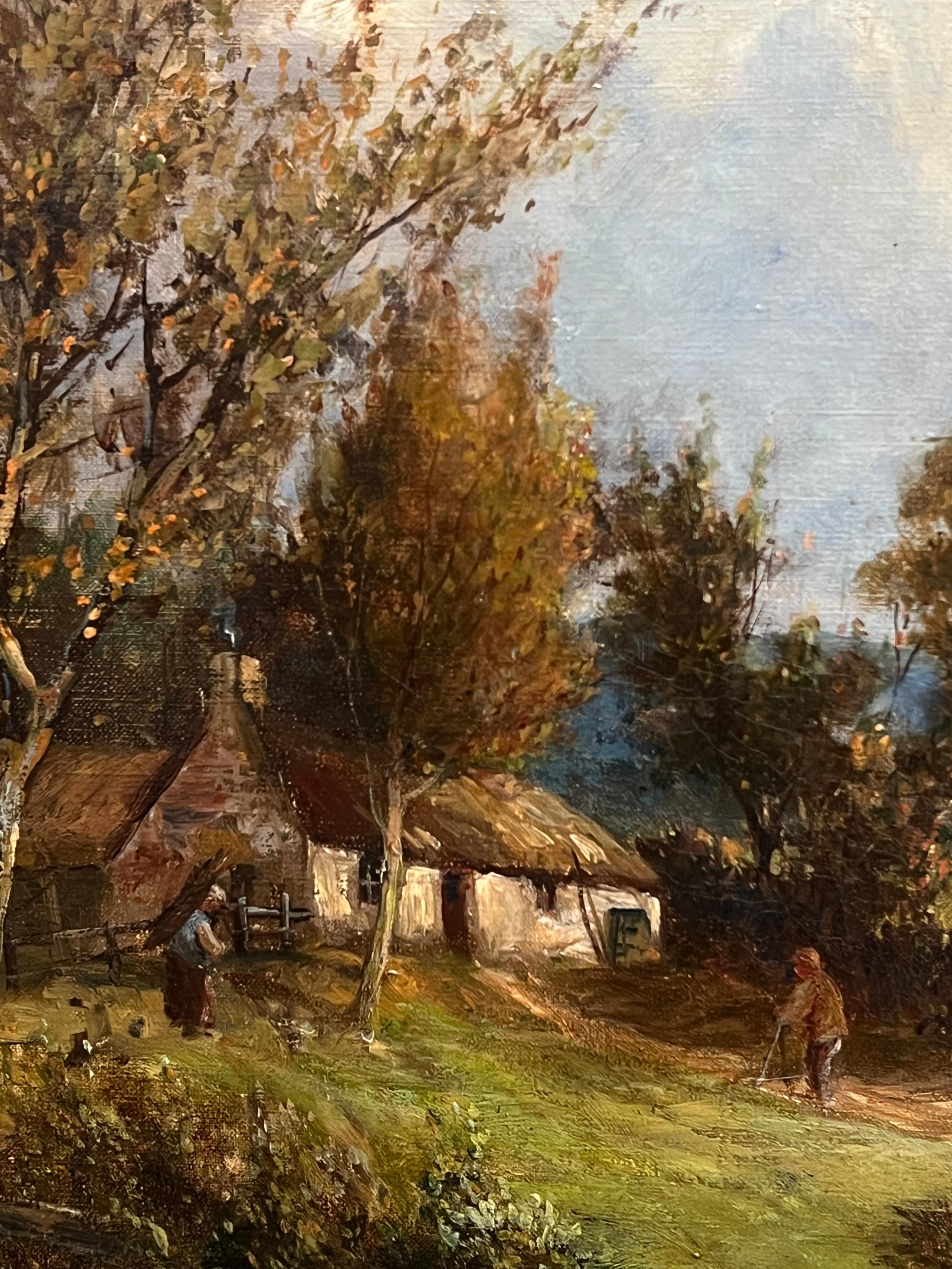 Charmante traditionelle Landschaft, antikes Ölgemälde, Landhaus, Cottage Winding Path, traditionelle Landschaft im Angebot 7