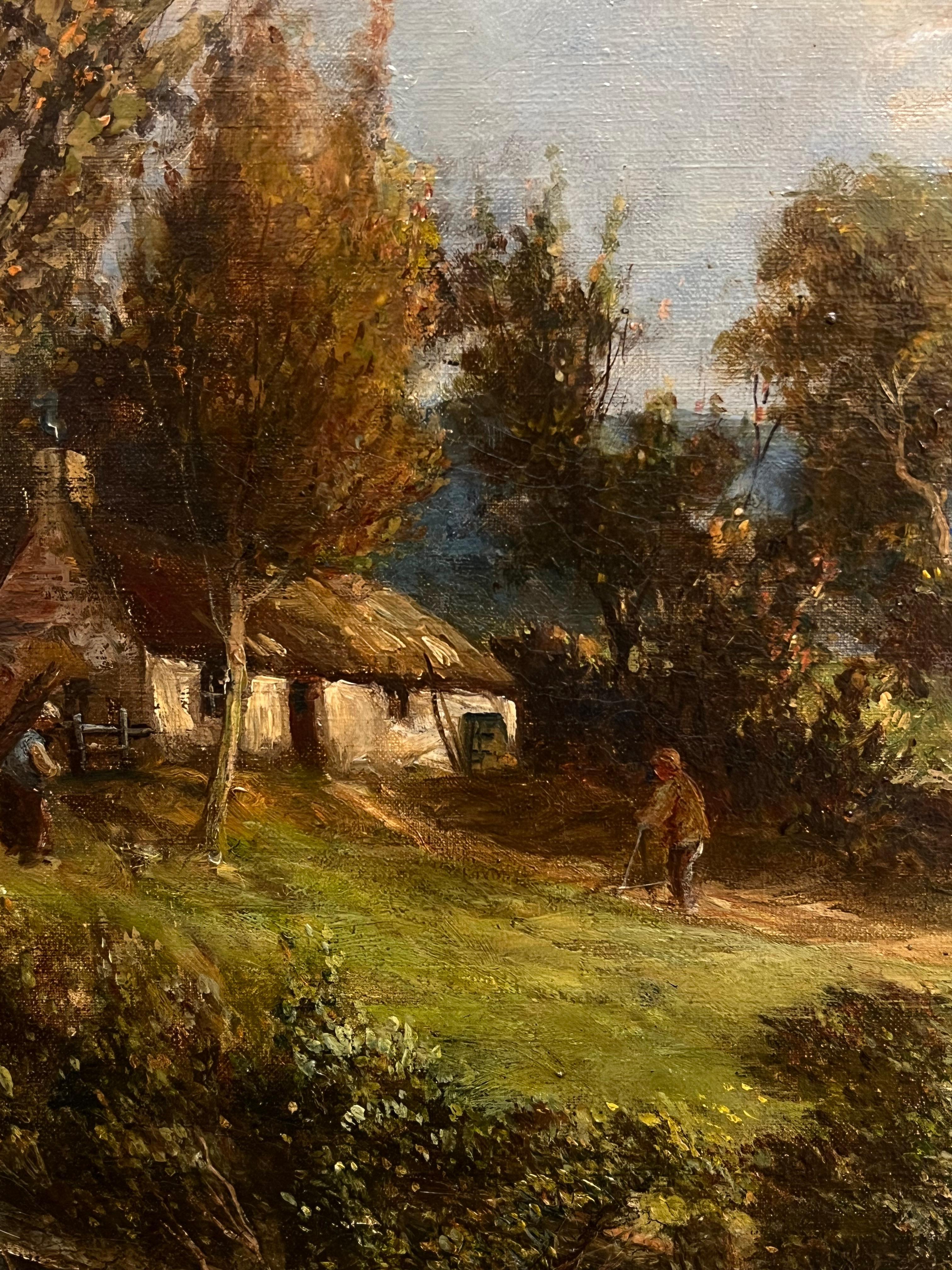 Charmante traditionelle Landschaft, antikes Ölgemälde, Landhaus, Cottage Winding Path, traditionelle Landschaft (Braun), Landscape Painting, von Scottish Antique Oil