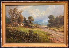 Charmante maison de campagne avec chemin sinueux Paysage traditionnel Huile antique