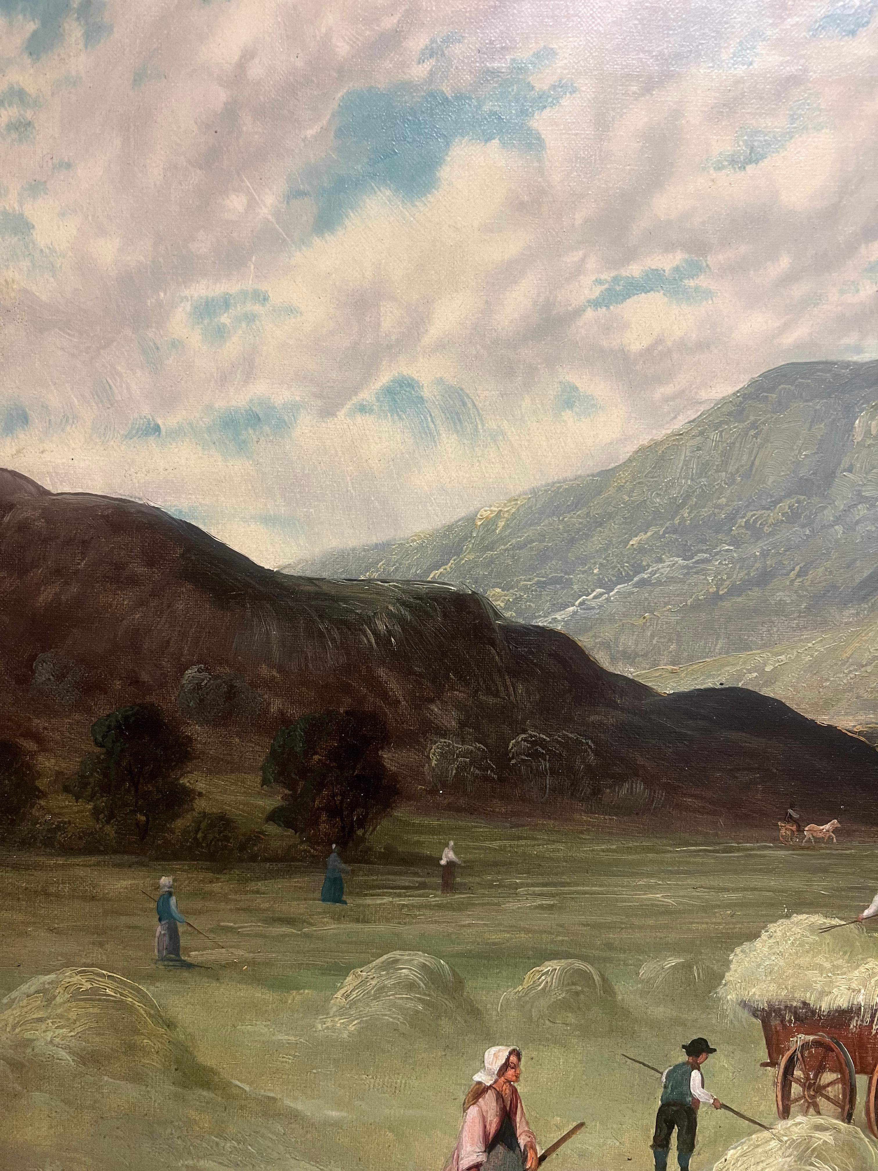 Harvesting in the Valley
Scottish School, 19th century
signed 'C. Leslie'
oil on canvas, framed
Framed: 24.5 x 30 inches
Canvas: 20 x 30 inches
Provenance: private collection, UK
Condition: very good condition 

Description:
This picturesque oil