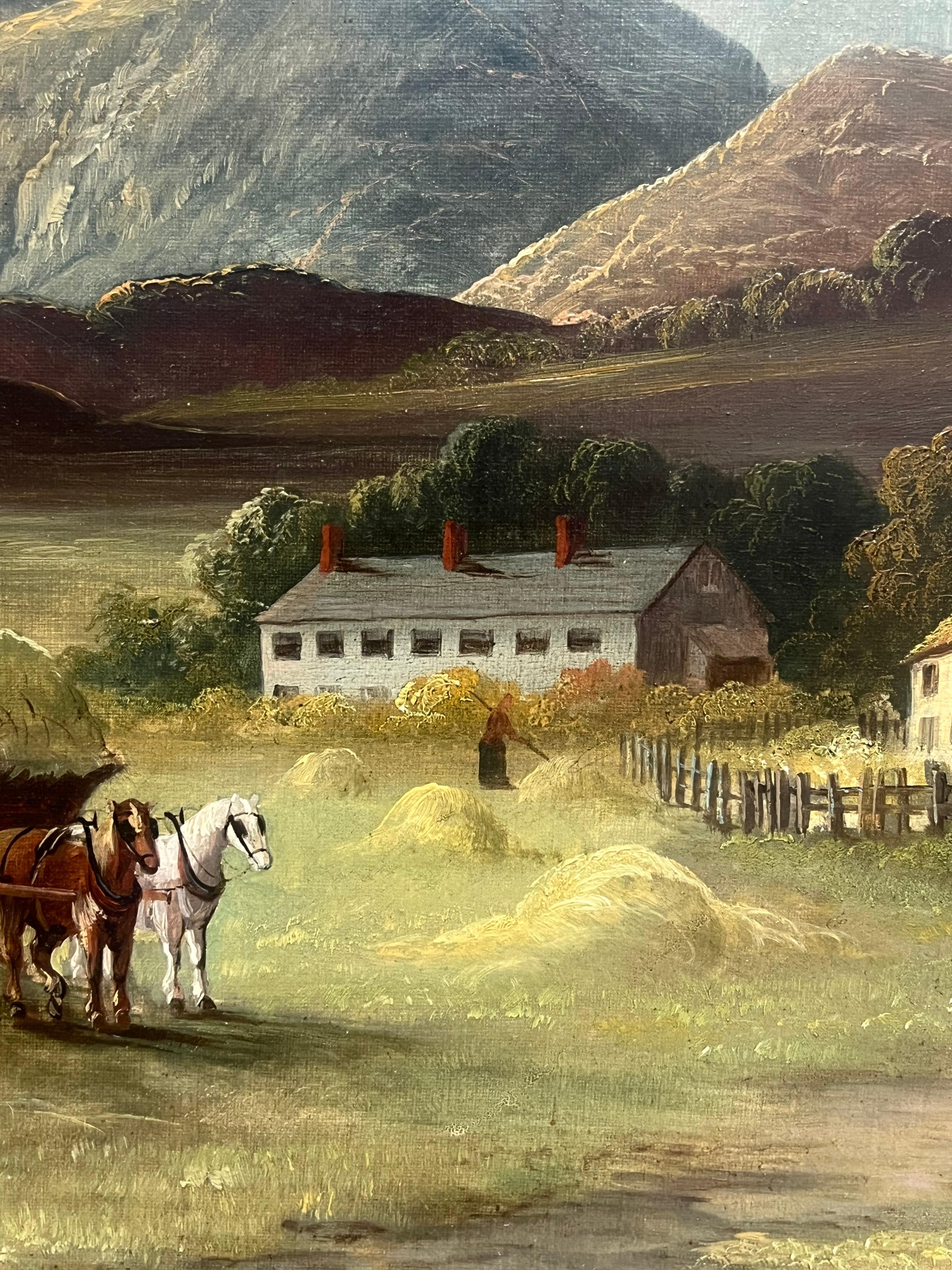 Haycarts with Figures Harvesting in the Scottish Highlands Large Antique Oil 2