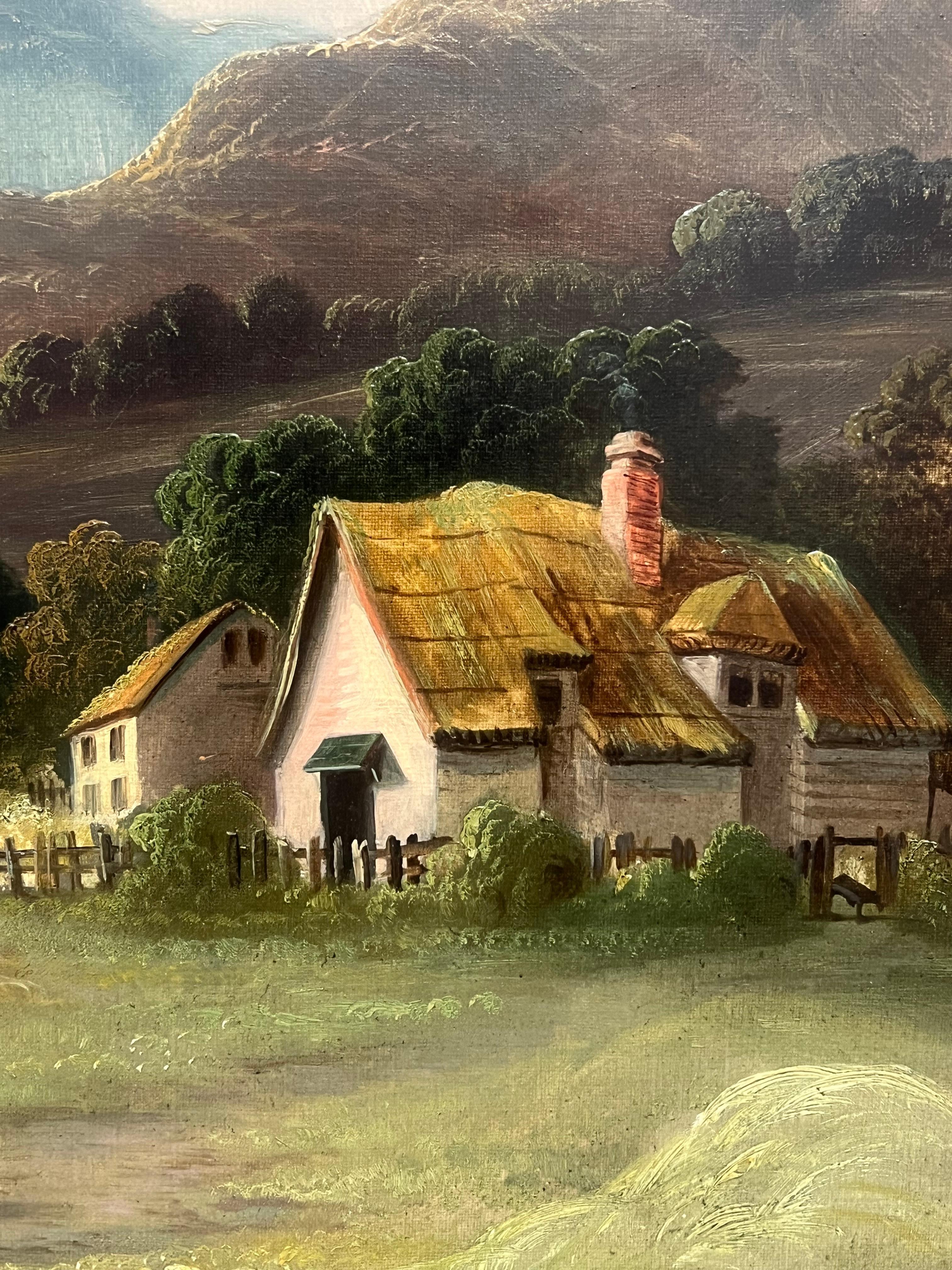 Haycarts with Figures Harvesting in the Scottish Highlands Large Antique Oil 3