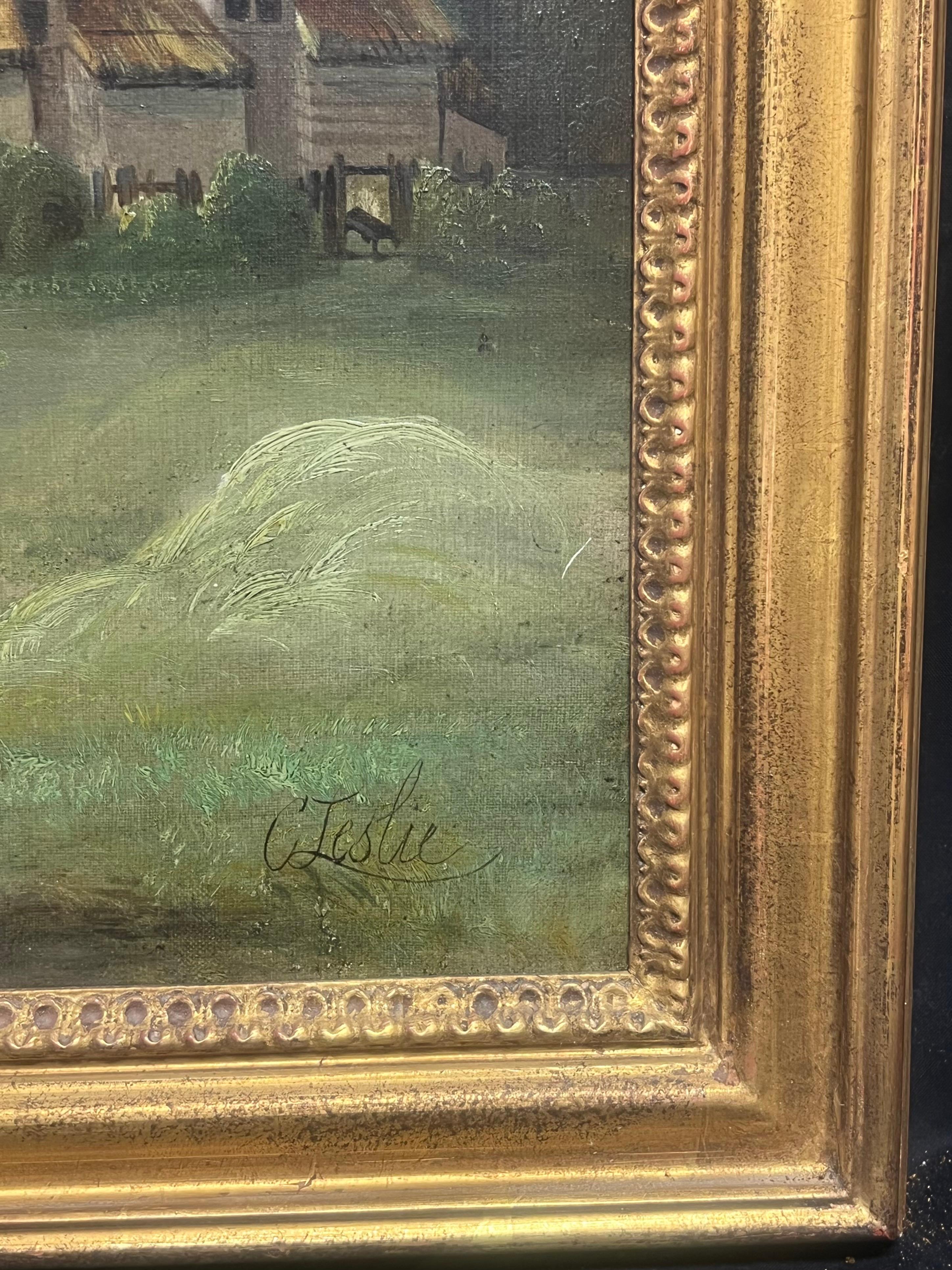 Haycarts with Figures Harvesting in the Scottish Highlands Large Antique Oil 4