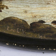 Antique Scottish Oil Painting Highland Loch Scene Oil on Oval Copper Painting
