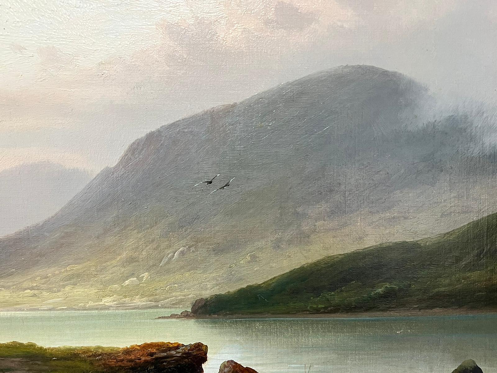 Scottish Highland Loch 19th Century Signed Oil Painting Sun Bursting Clouds 2