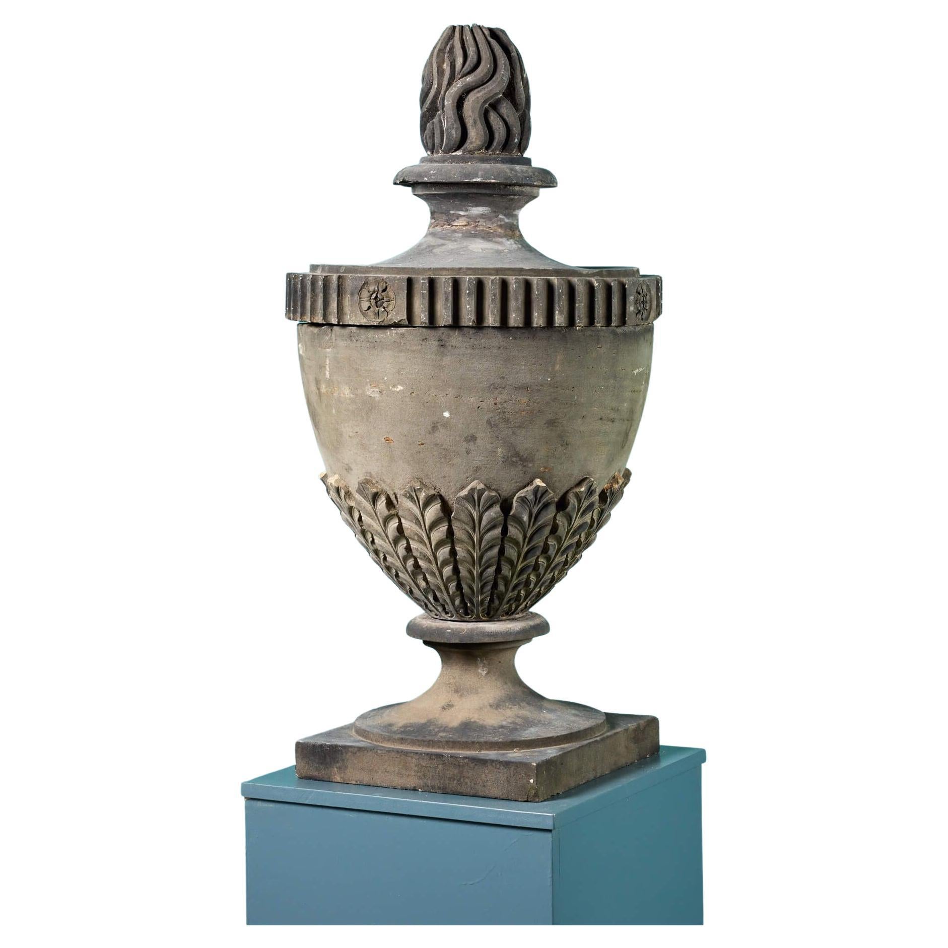 Scottish Antique Sandstone Garden Urn with Flame Finial