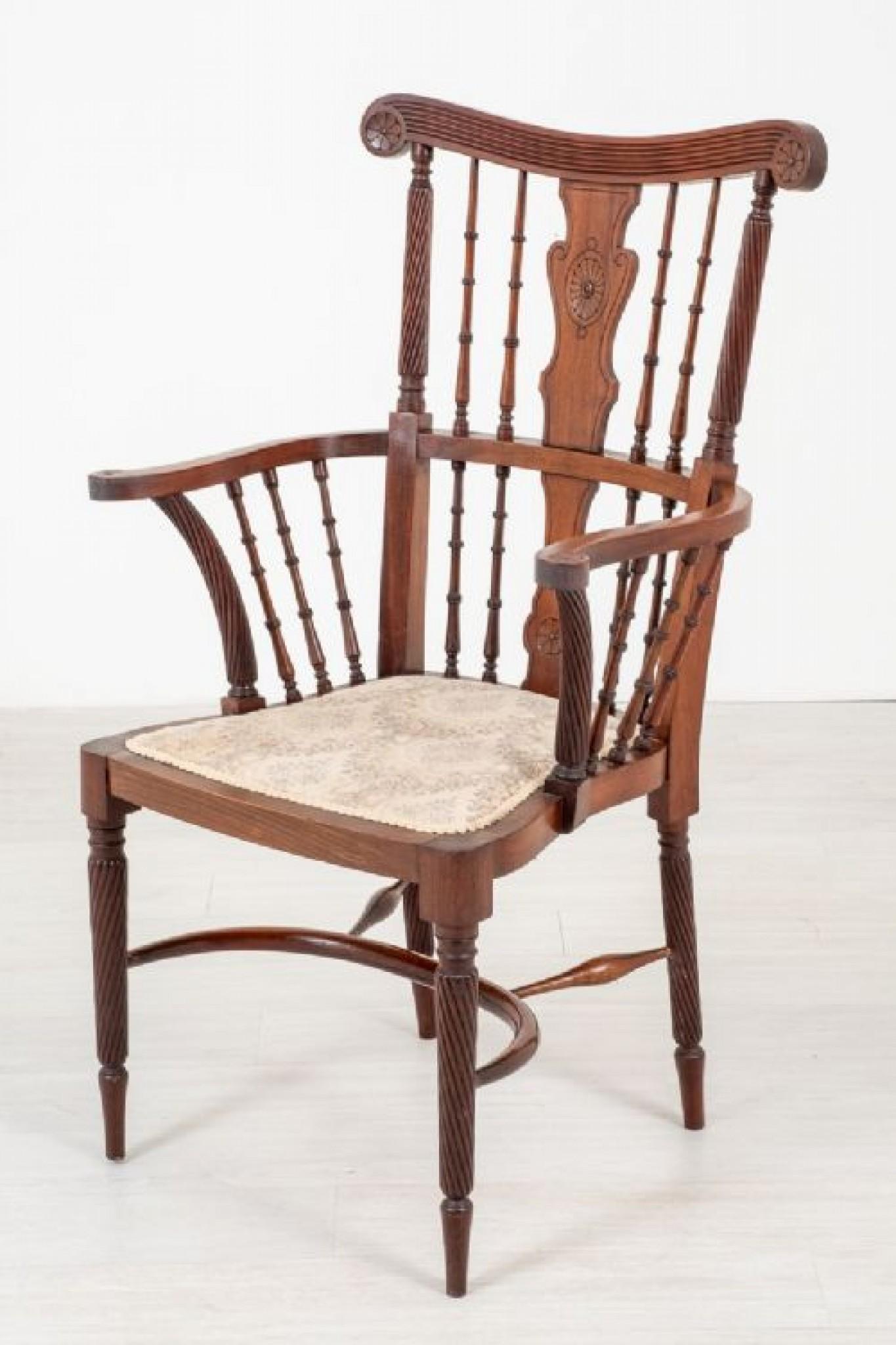 Late 19th Century Scottish Arm Chair Antique Mahogany Seat, 1890 For Sale
