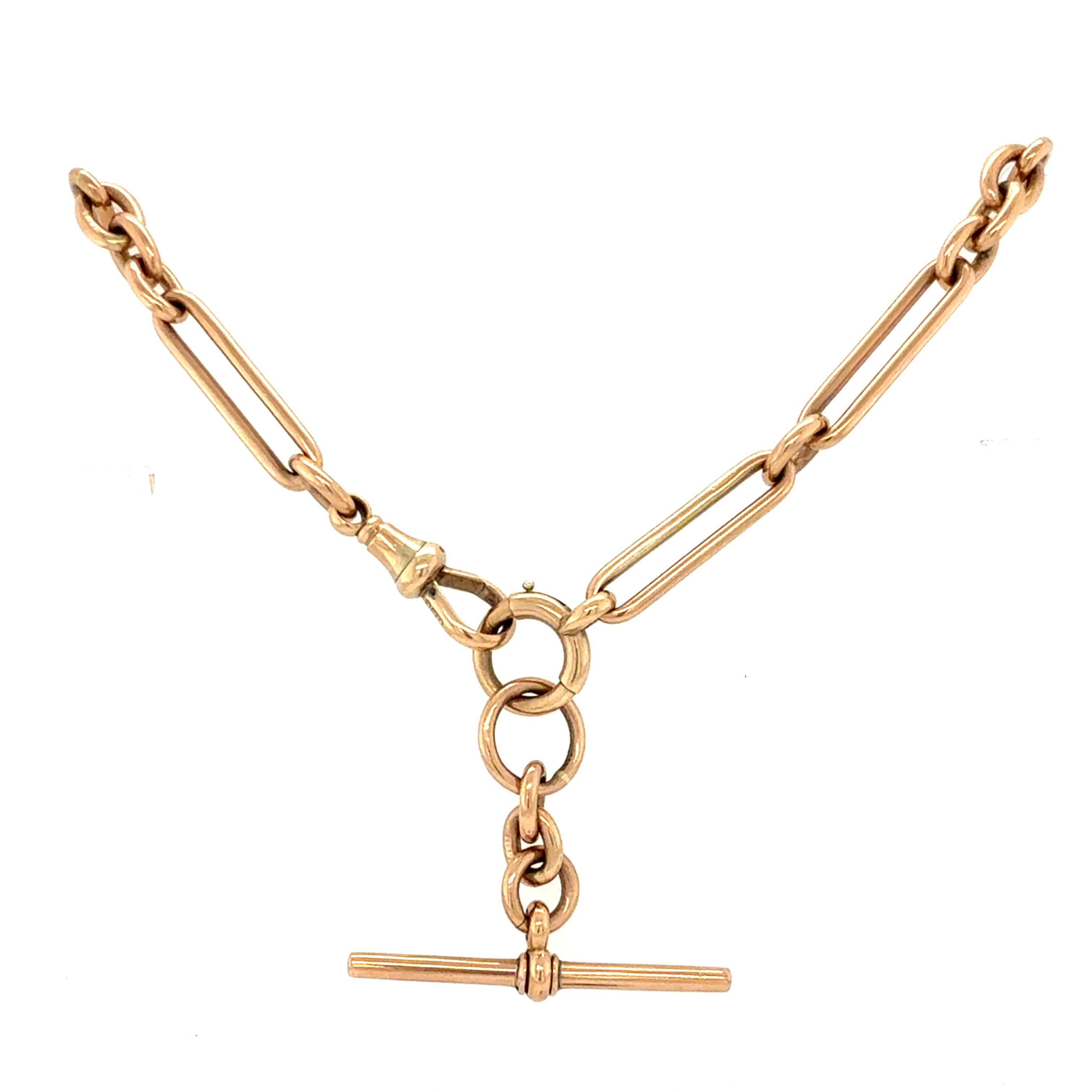 Scottish Art Deco 9ct Rose Gold Watch Fob Chain Necklace In Good Condition For Sale In Chicago, IL