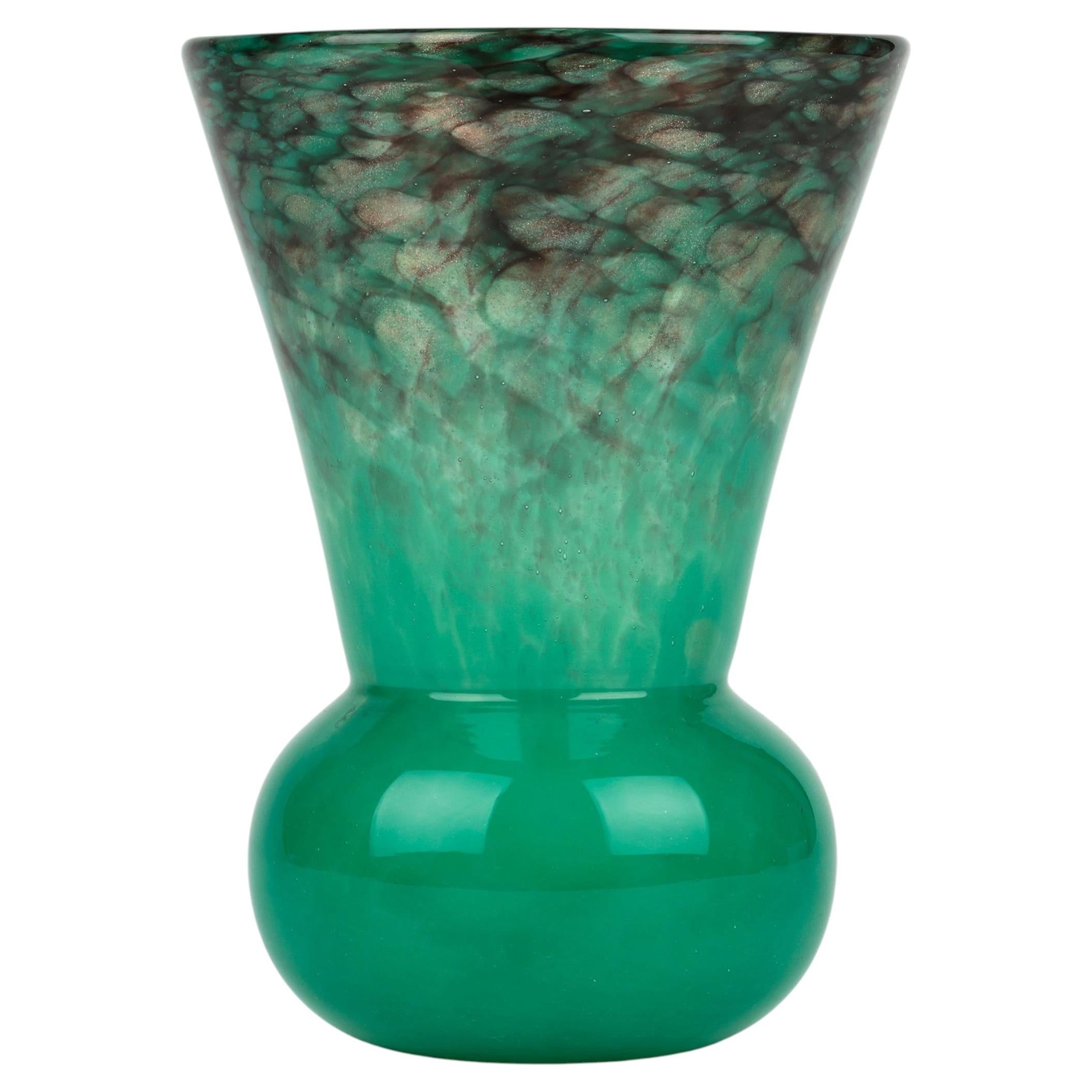 Scottish Art Deco Vasart/Monart Attributed Thistle Shaped Art Glass Vase