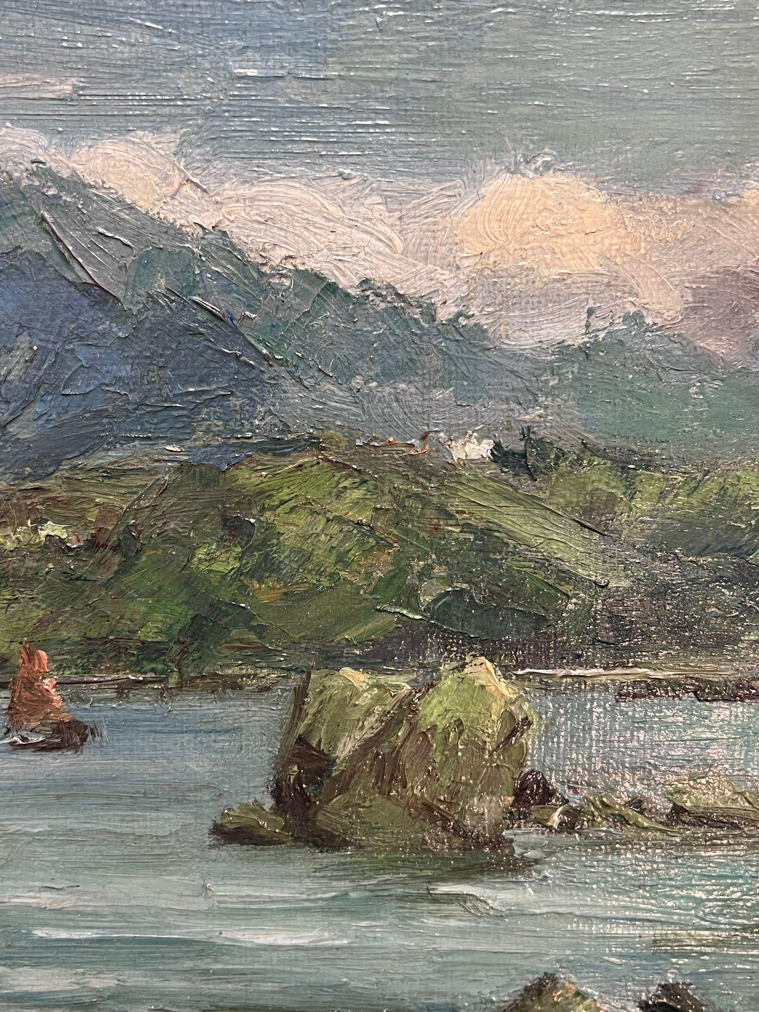 Pintura al óleo impresionista de paisajes costeros rocosos escoceses de 1940 - Painting Impresionista de Scottish artist