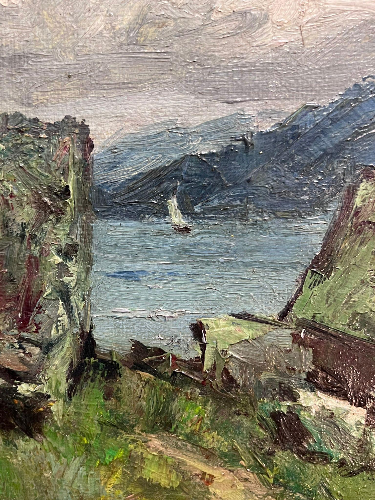 Pintura al óleo impresionista de paisajes costeros rocosos escoceses de 1940 1