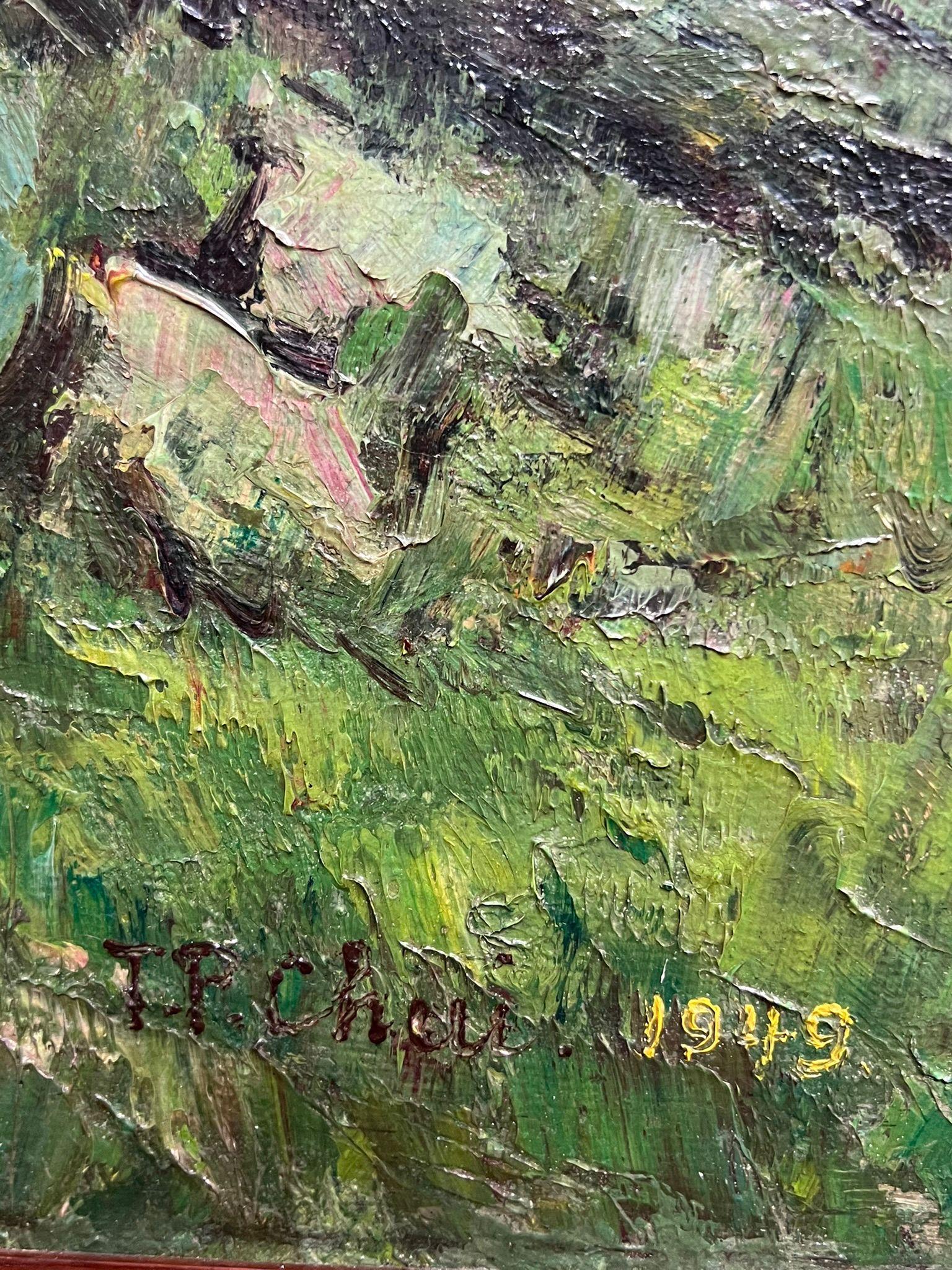Pintura al óleo impresionista de paisajes costeros rocosos escoceses de 1940 2