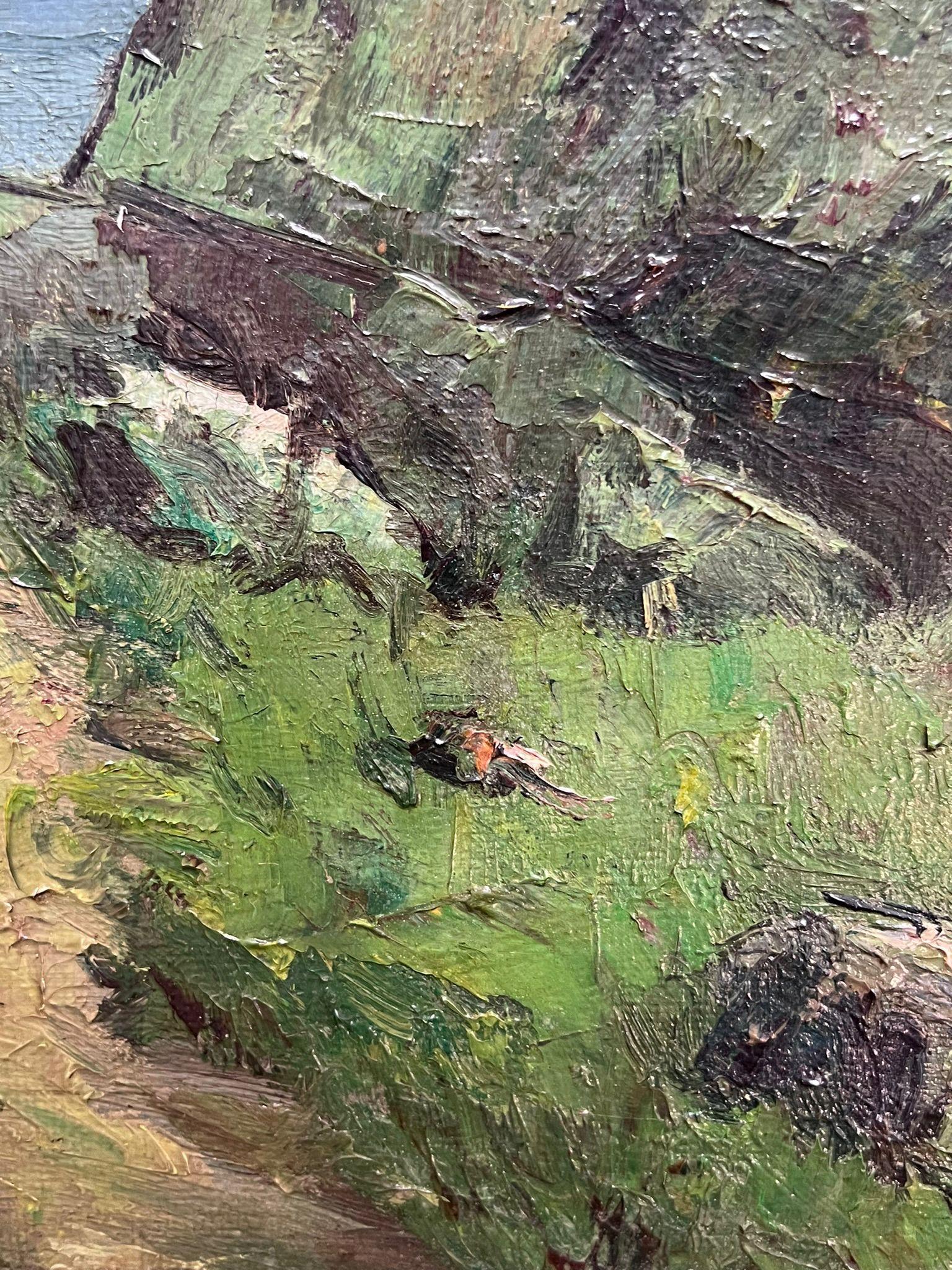 Pintura al óleo impresionista de paisajes costeros rocosos escoceses de 1940 3
