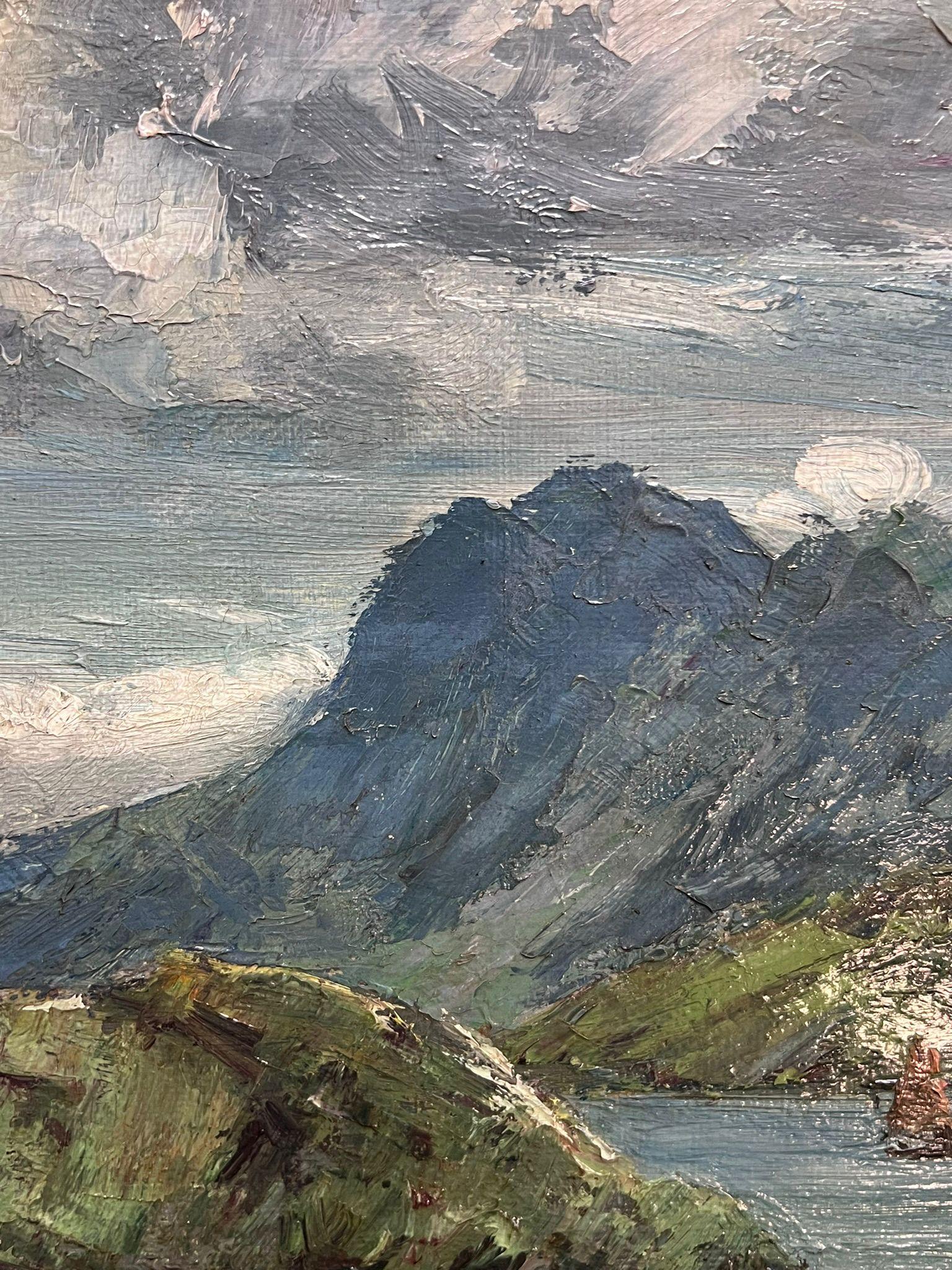 Pintura al óleo impresionista de paisajes costeros rocosos escoceses de 1940 5