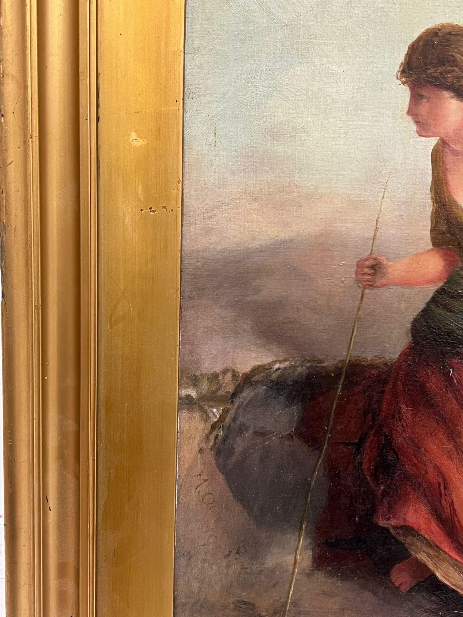Raffinato dipinto a olio scozzese antico Mother & Child Walking Romantic Highland View in vendita 1