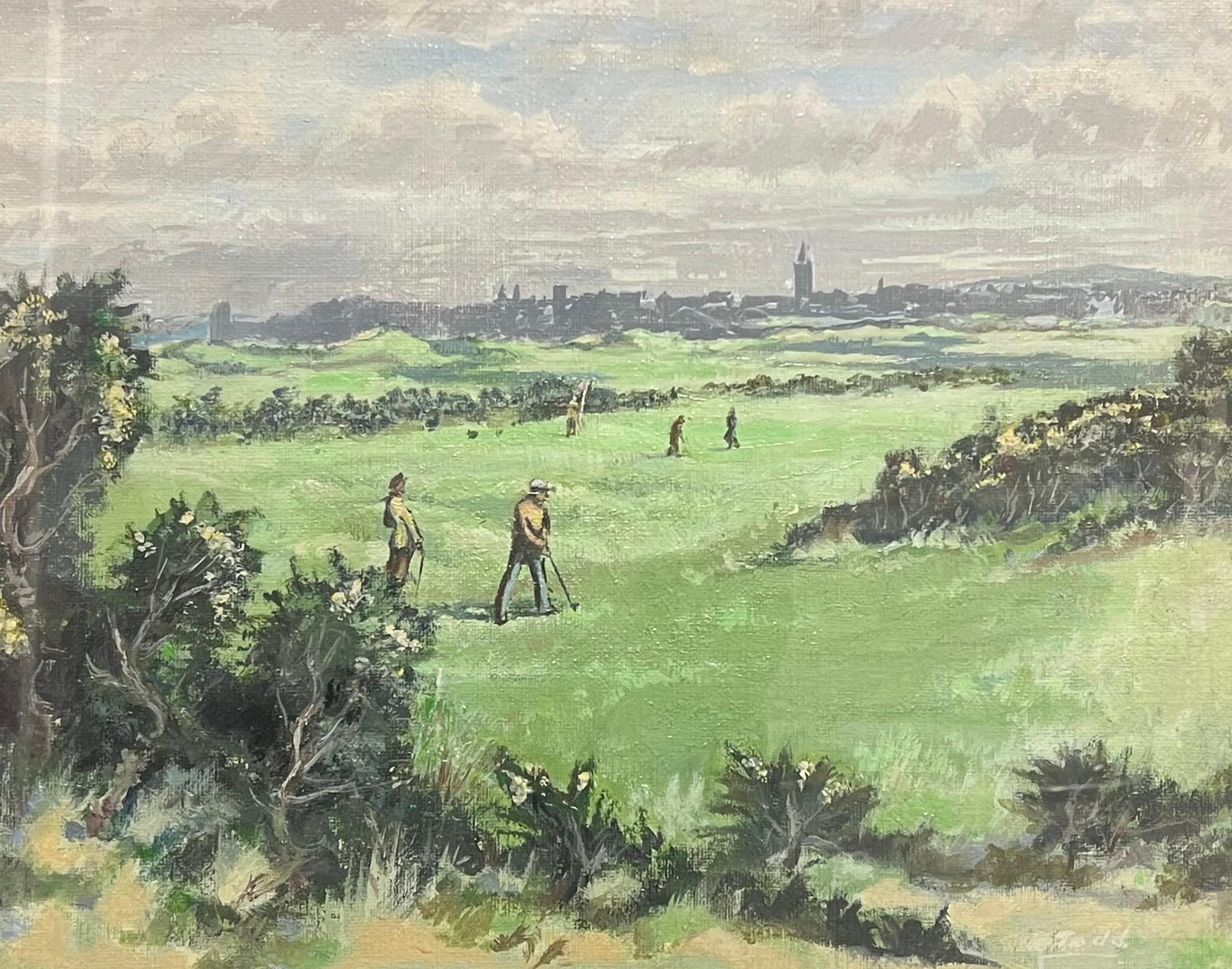 Campo de golf de St. Andrews Escocia Jugadores en el campo Pintura al óleo firmada - Painting de Scottish artist
