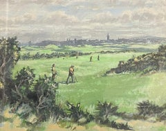 Golf Course at St. Andrews Scotland Players on the Course Signed Oil Painting