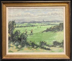 Golfplatz in St. Andrews Schottland, Golfschläger auf dem Platz, signiertes Ölgemälde