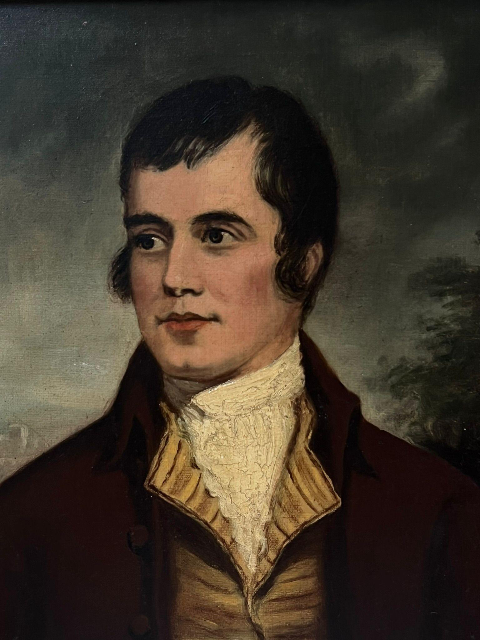 Portrait de Robert Burns, poète écossais Peinture à l'huile classique Cadre orné - Painting de Scottish artist