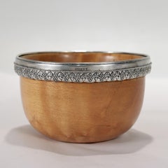 Bol en bois tourné Arts & Crafts écossais E H Kirkwood monté sur argent sterling