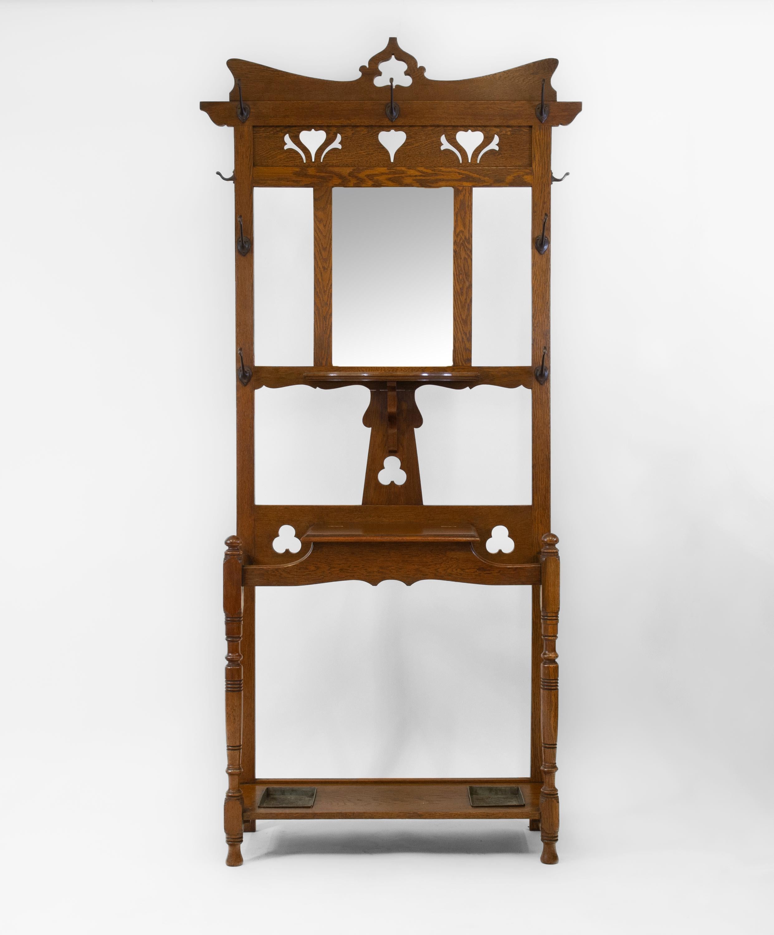 Scottish Arts Crafts Oak Hall Stick Hat Coat Stand 1890 5