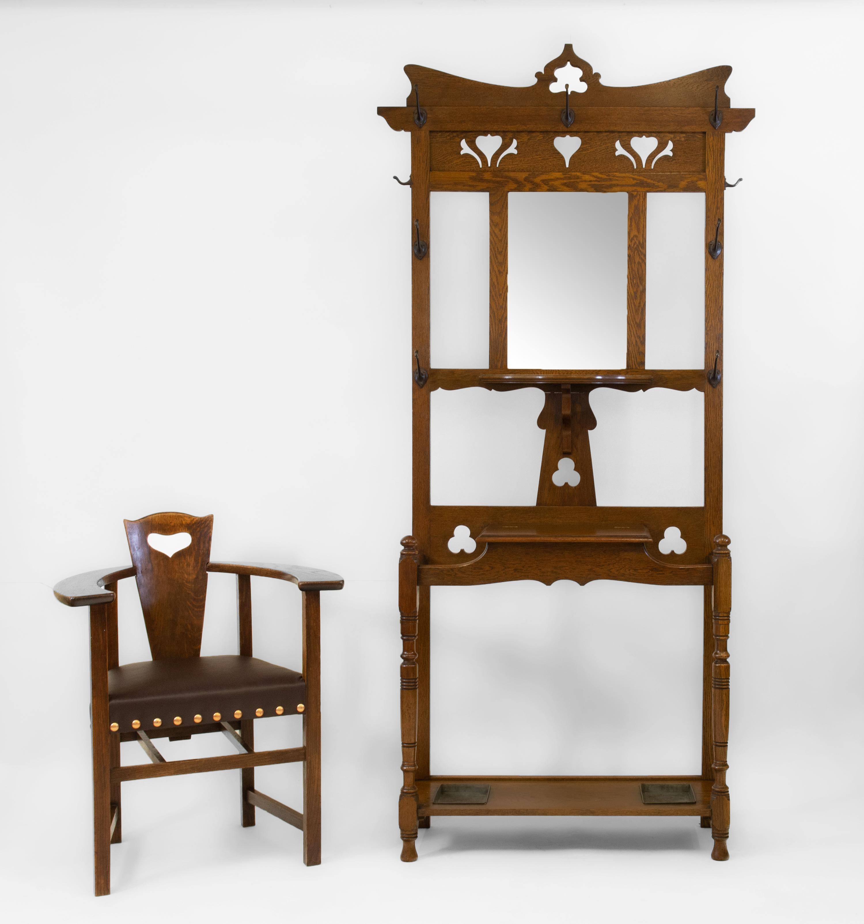 Arts and Crafts Scottish Arts Crafts Oak Hall Stick Hat Coat Stand 1890