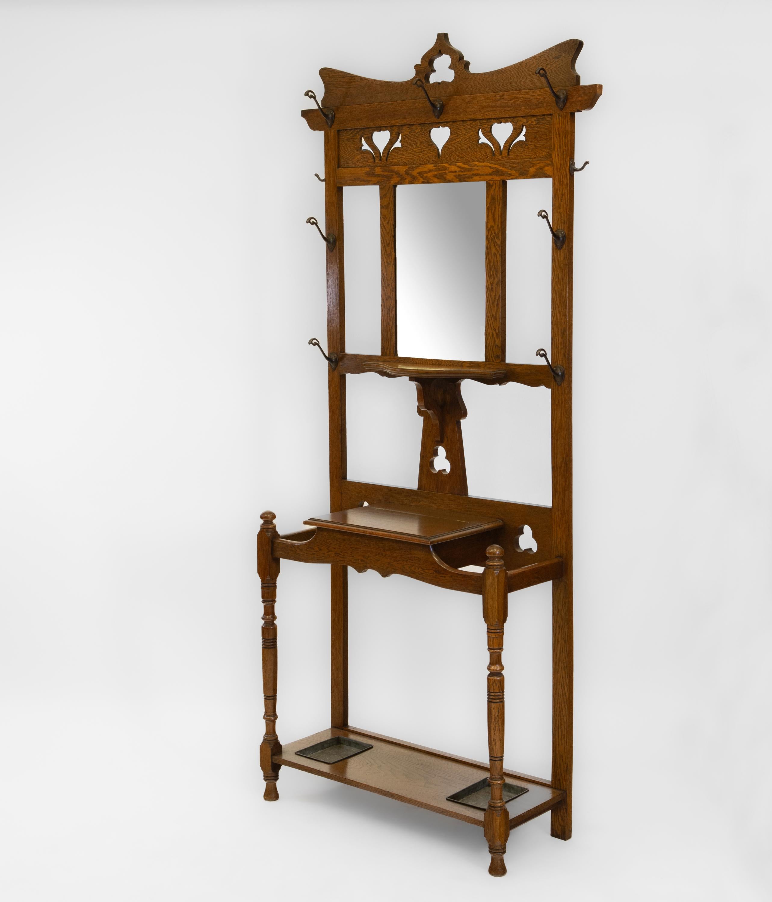 19th Century Scottish Arts Crafts Oak Hall Stick Hat Coat Stand 1890