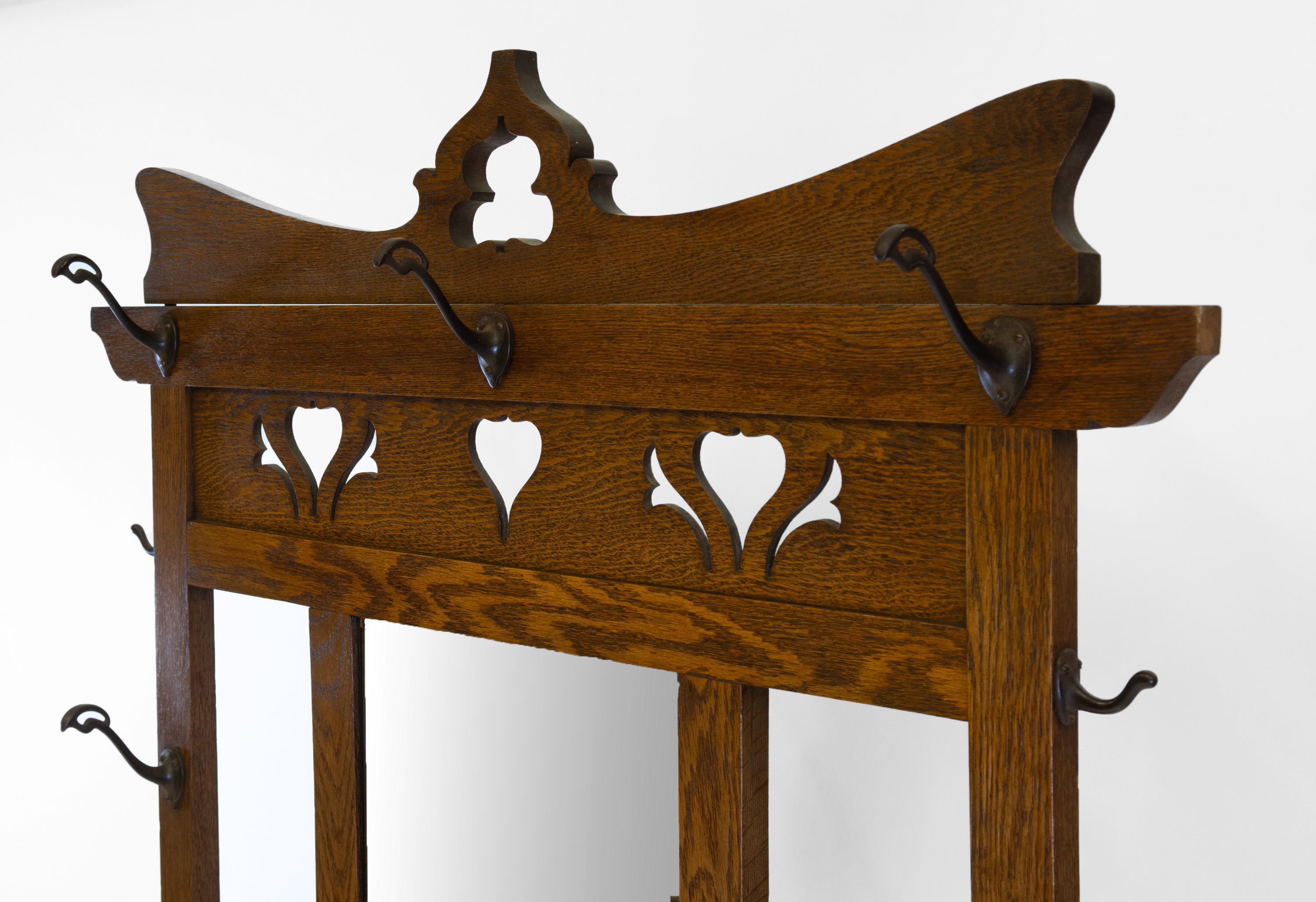 Metal Scottish Arts Crafts Oak Hall Stick Hat Coat Stand 1890