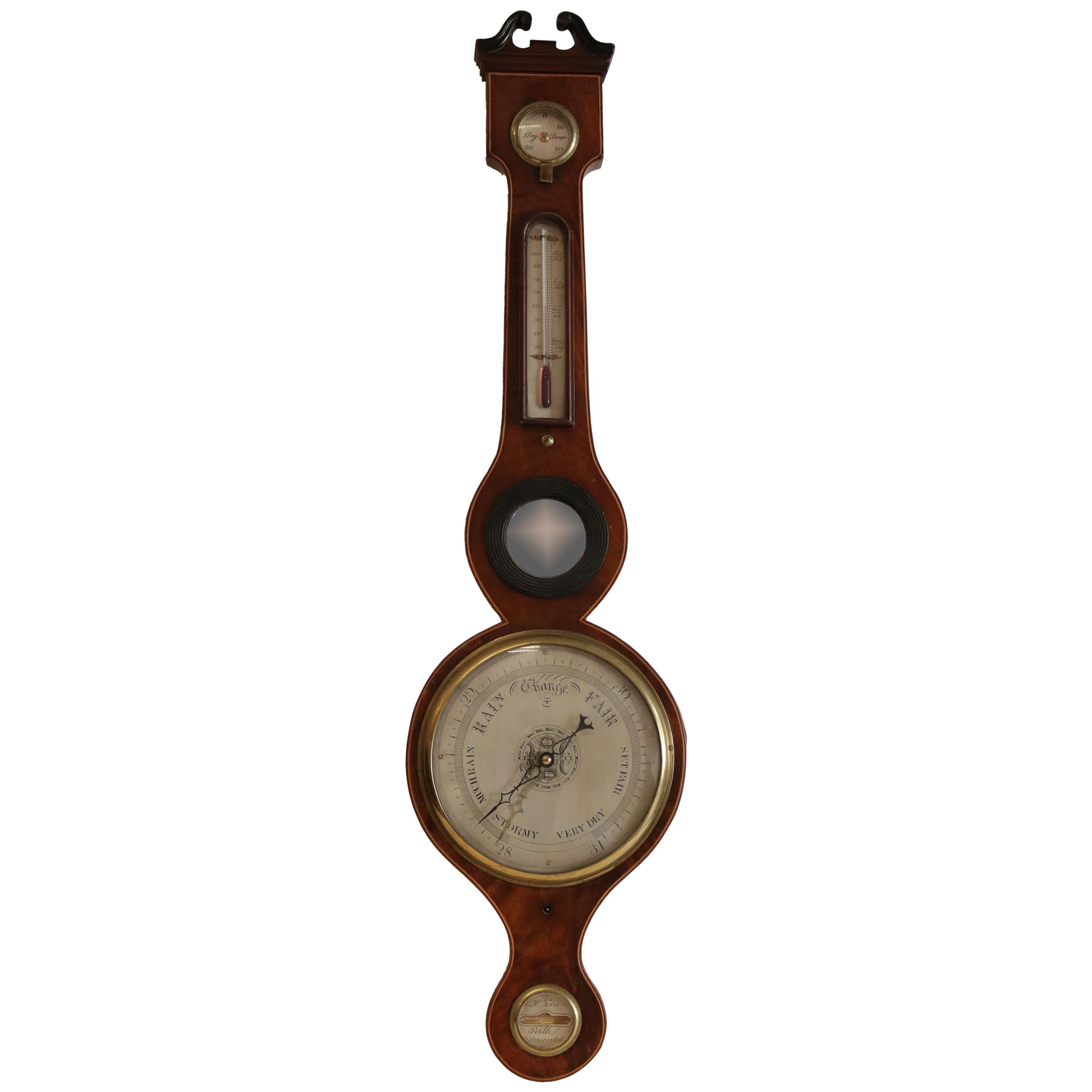 Scottish Banjo Wheel Barometer of circa 1810 in Mahogany For Sale