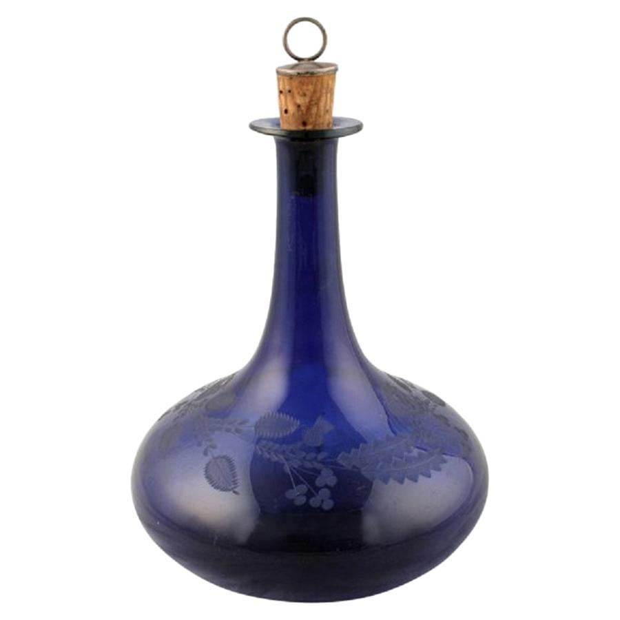 Scottish Blue Glass Decanter, 19th Century For Sale