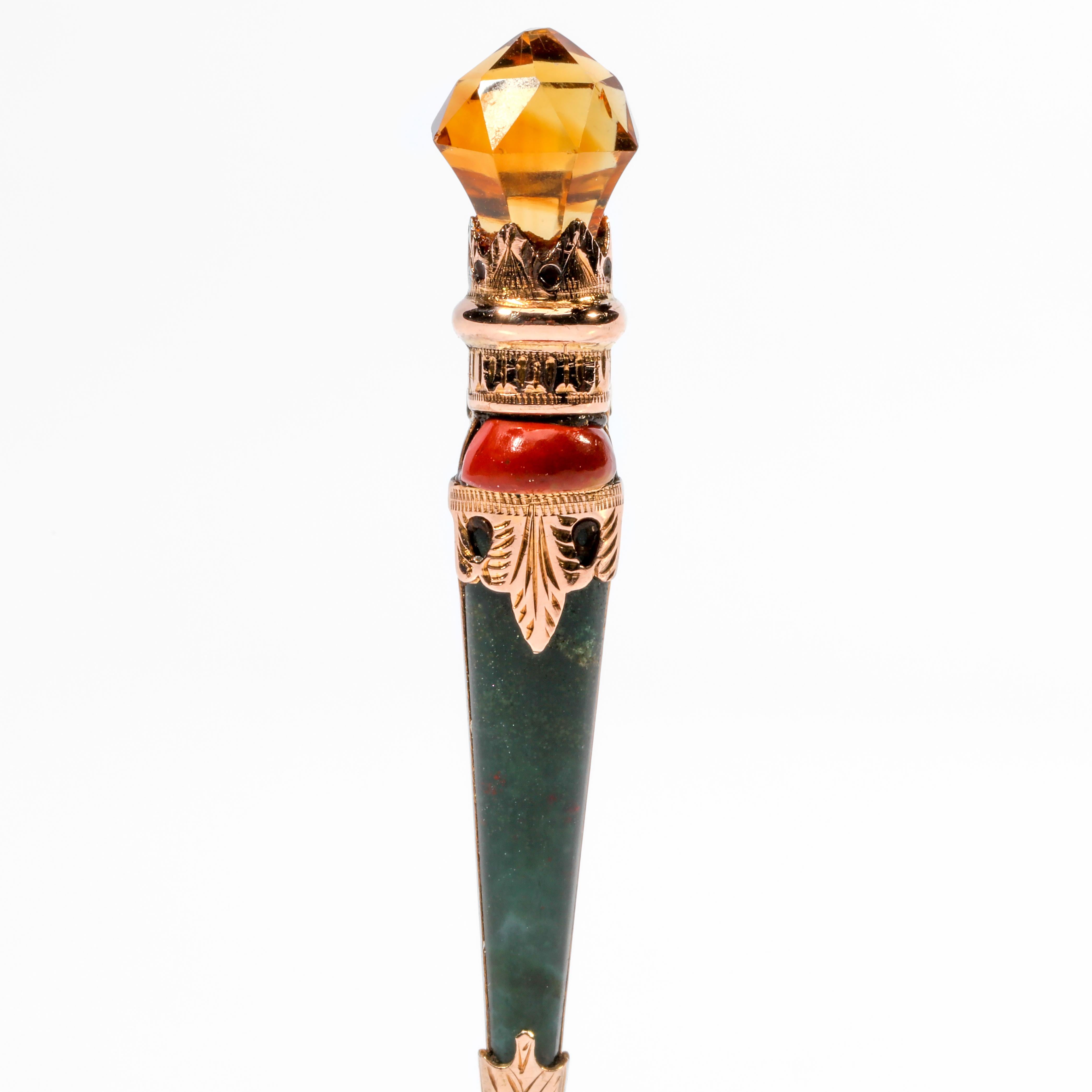 This Victorian-era (circa 1880-1890s) Scottish brooch or kilt pin is a classic treasure from my homeland. Shaped like a scepter, this magnificent little pin (it measures 45.94mm or 1.8 inches in length) was entirely hand-crafted, from the intricate