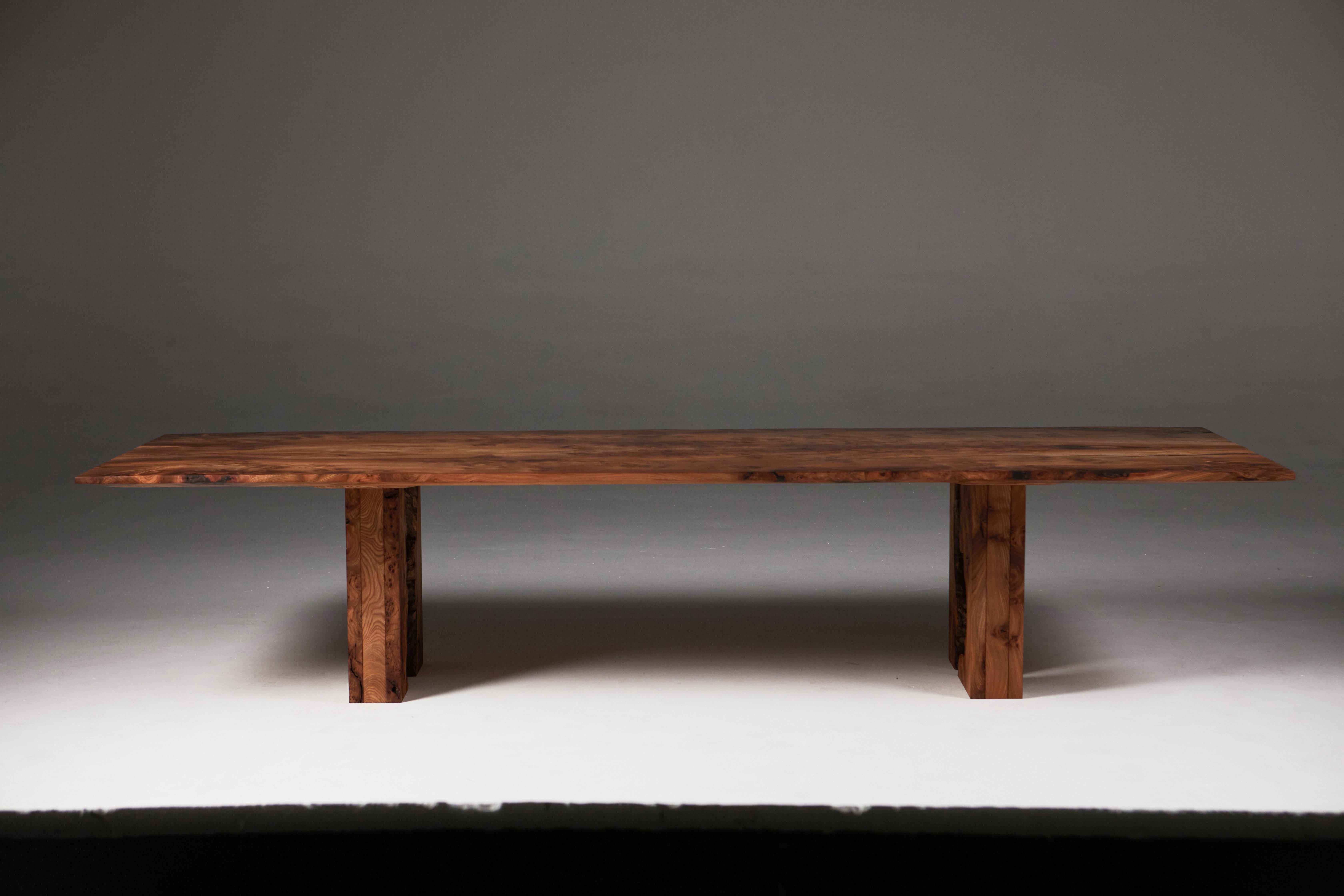 Scottish Burr Elm Table with Inverted Live Edge Legs and Book-matched Top.  For Sale 6