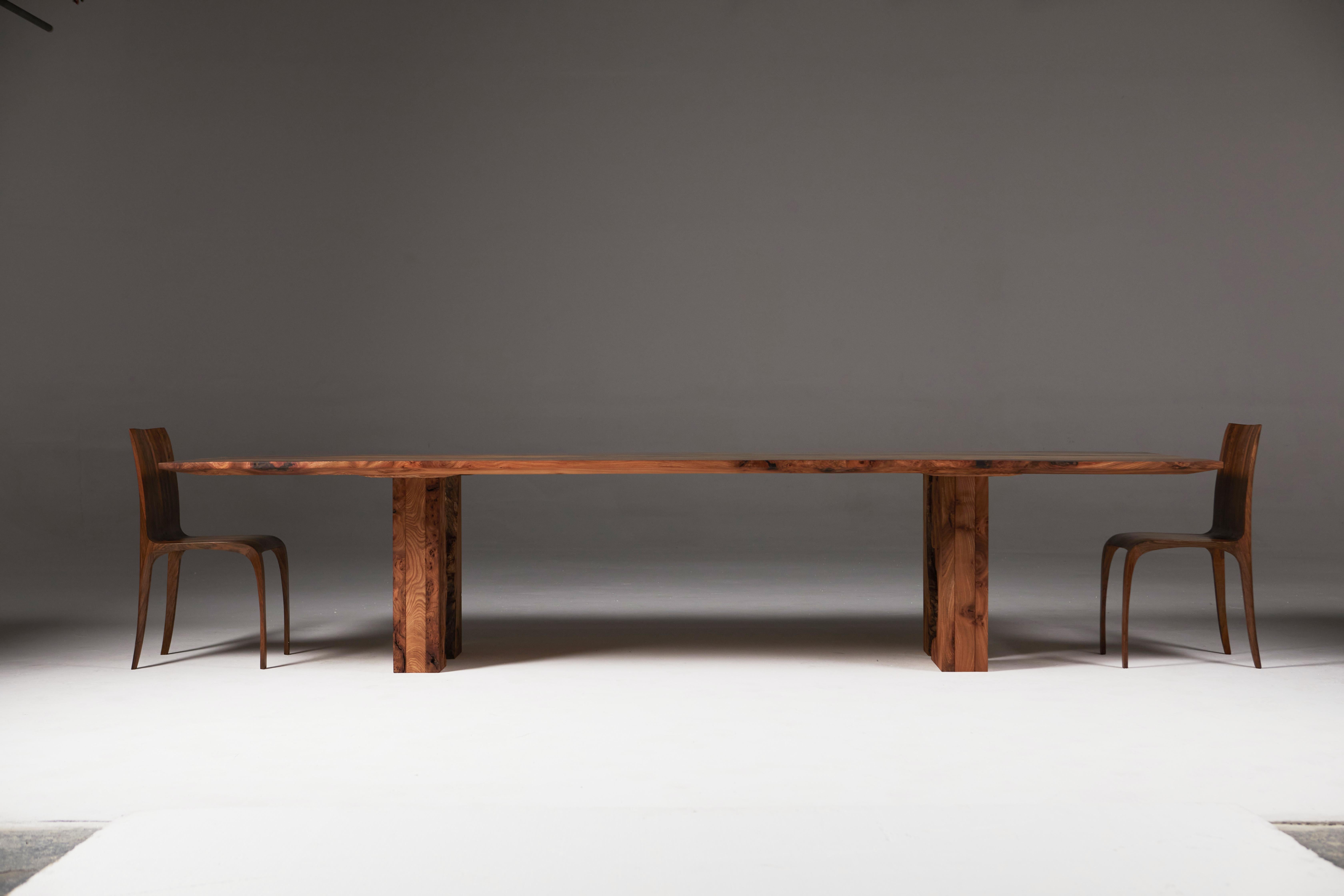 Scottish Burr Elm Table with Inverted Live Edge Legs and Book-matched Top.  7