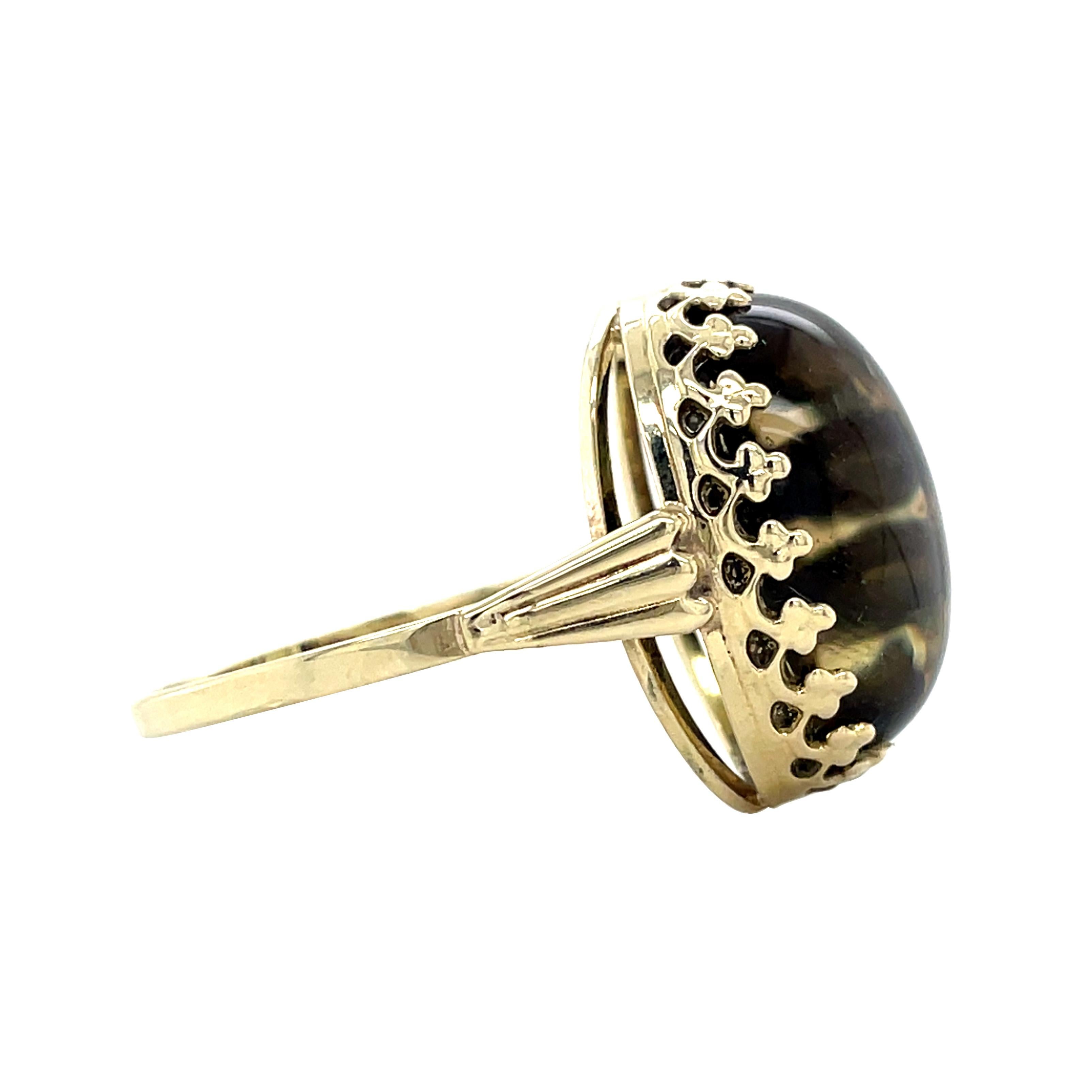 Scottish Cairngorm Smoky Quartz Cabochon Golden Ring, Custom Gemstone Jewellery In Good Condition For Sale In AMSTERDAM, NL