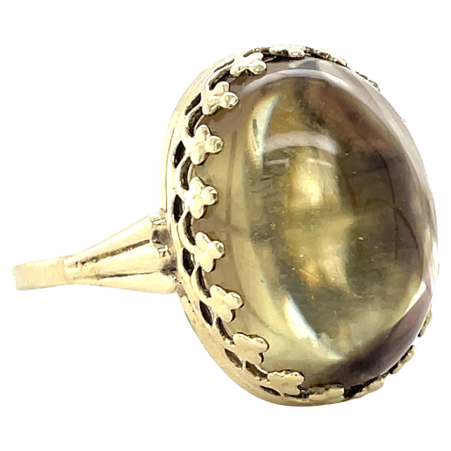 Scottish Cairngorm Smoky Quartz Cabochon Golden Ring, Custom Gemstone Jewellery For Sale