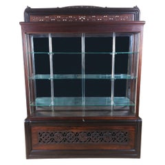 Scottish Carved and Pierced Solid Rosewood and Teak Display Cabinet