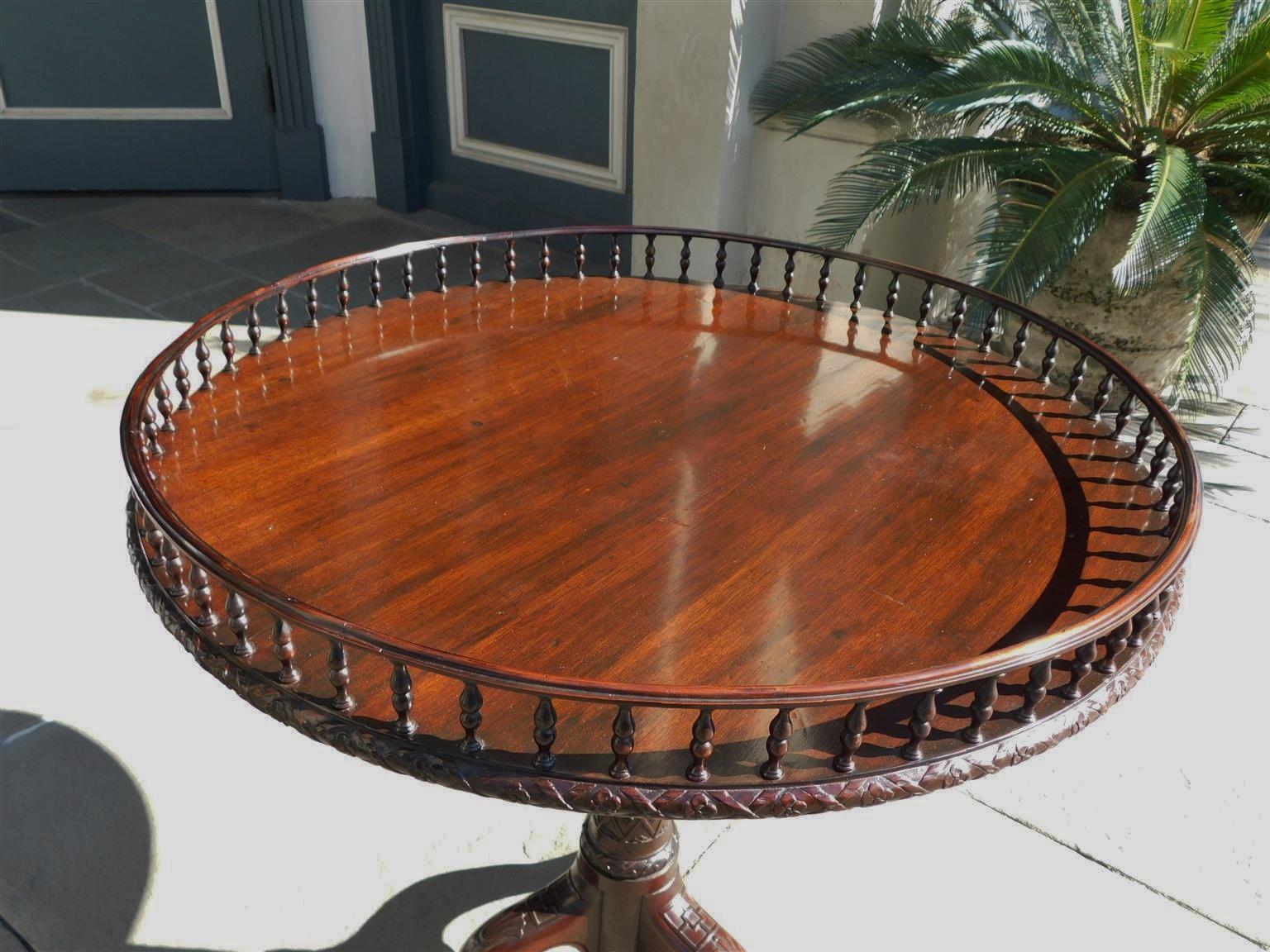 Brass Scottish Chippendale Cuban Mahogany Tea Table with Circular Gallery, Circa 1760 For Sale