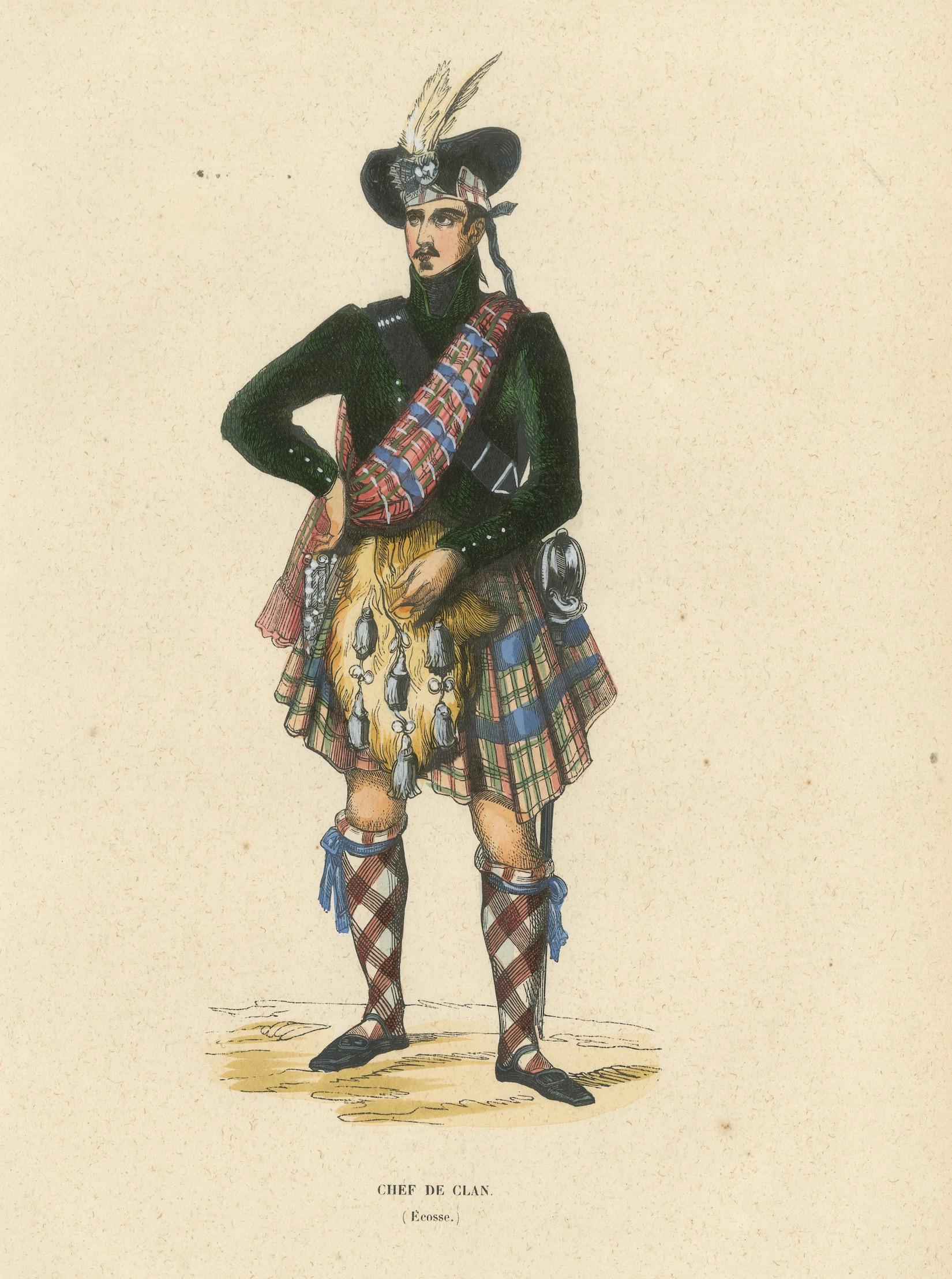 Scottish Clan Chief in Highland Dress – Hand-Coloured Lithograph, c.1845