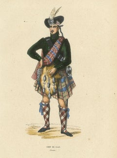Scottish Clan Chief in Highland Dress – Hand-Coloured Lithograph, c.1845