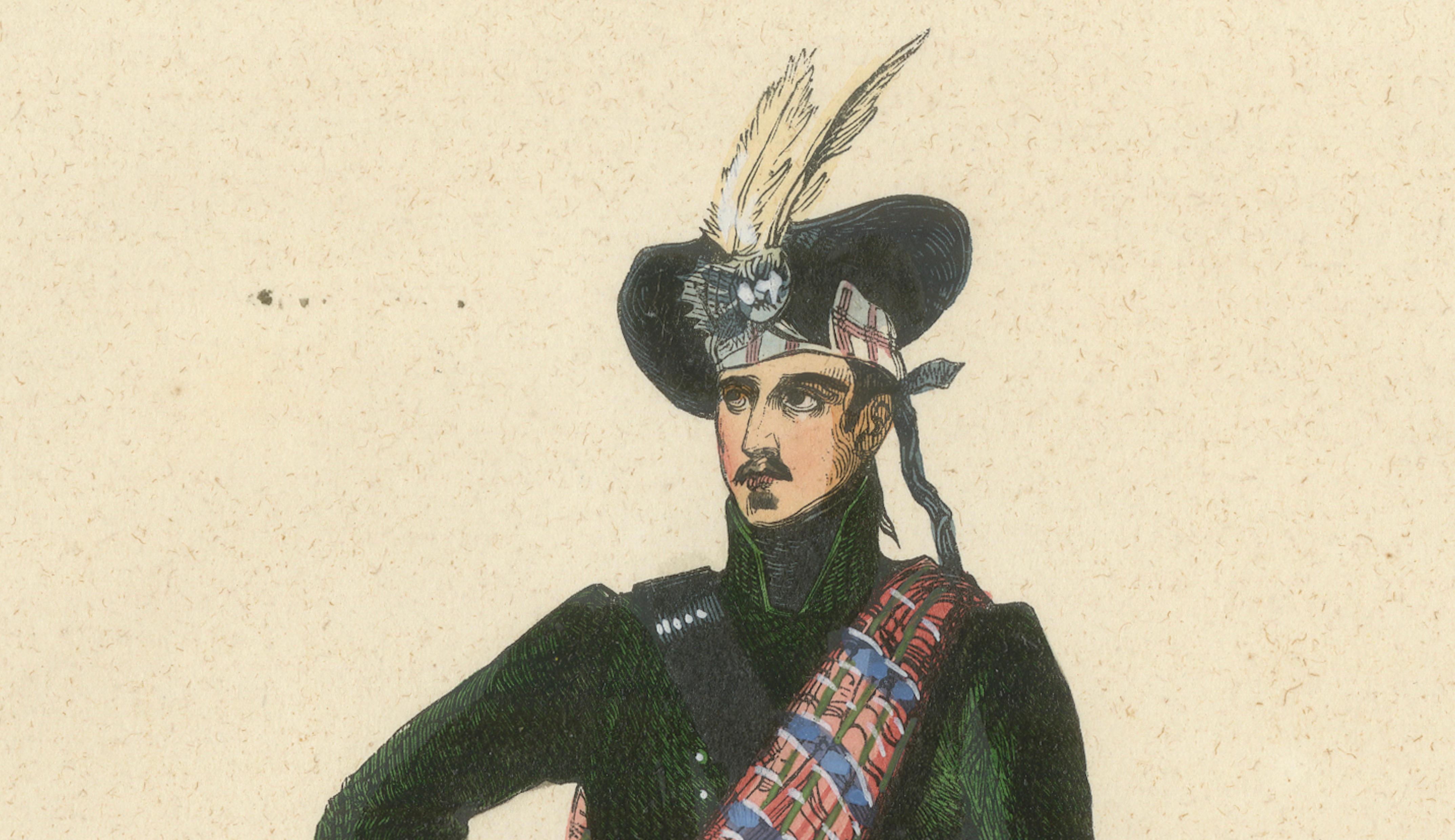 Scottish Clan Chief in Highland Dress – Hand-Coloured Lithograph, c.1845