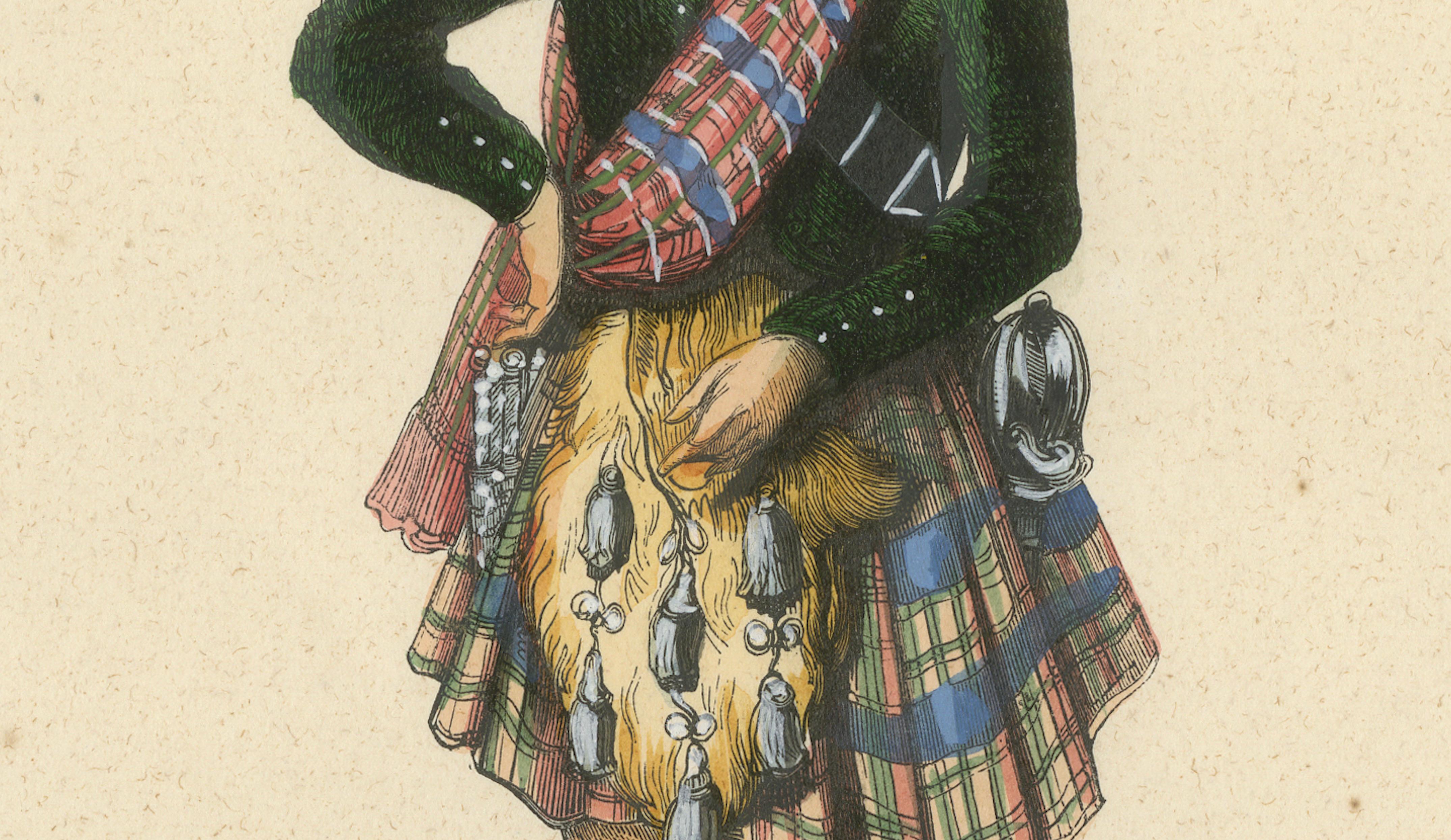 Scottish Clan Chief in Highland Dress – Hand-Coloured Lithograph, c.1845