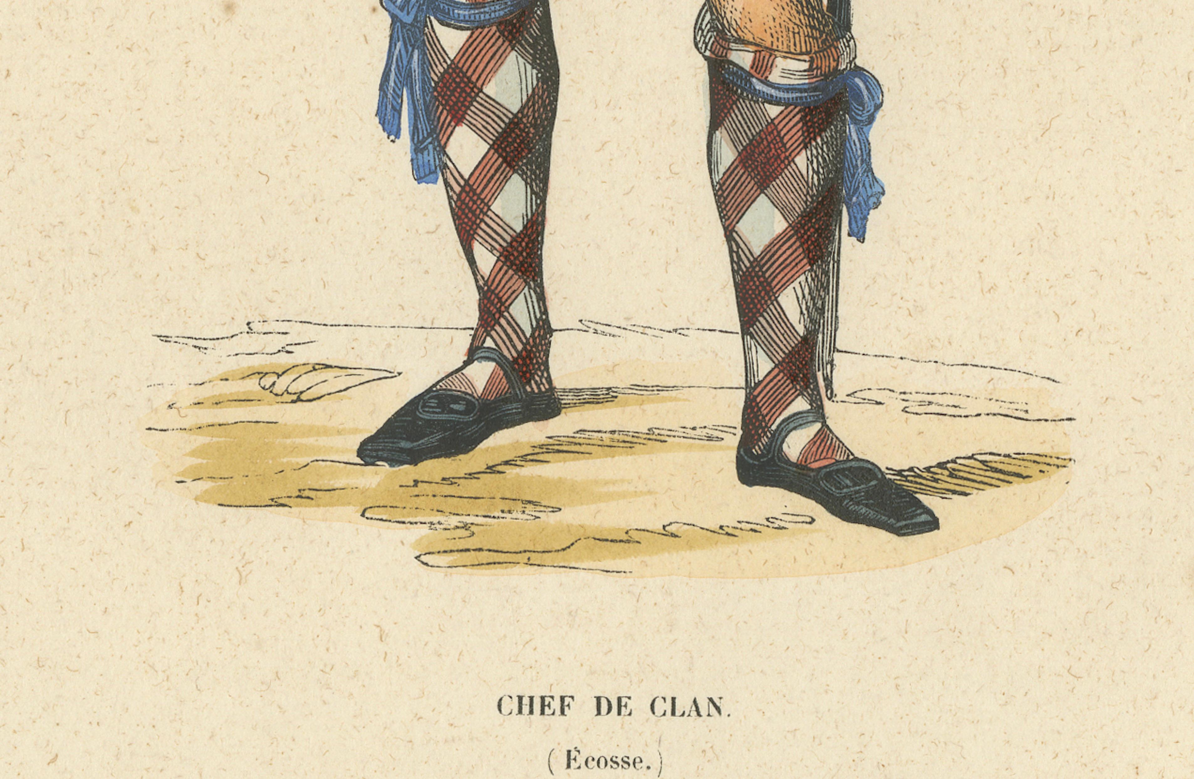 Scottish Clan Chief in Highland Dress – Hand-Coloured Lithograph, c.1845